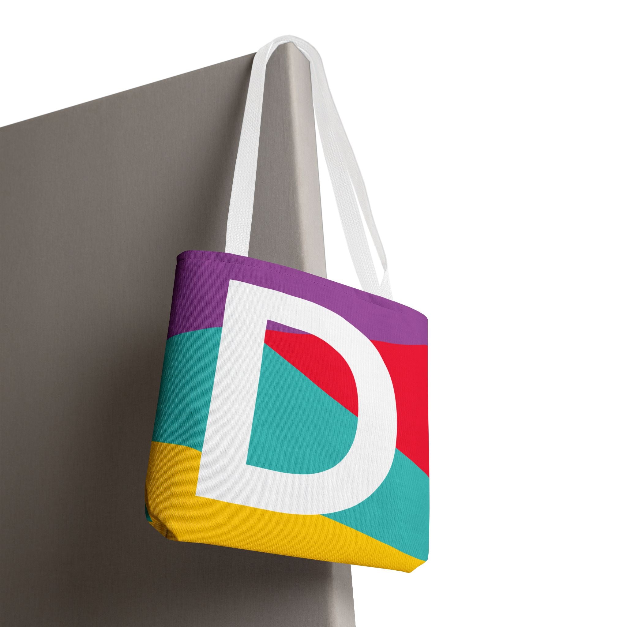 Monogram 'D' Colorblock Tote Bag — Personalized Initial D Shoulder Tote