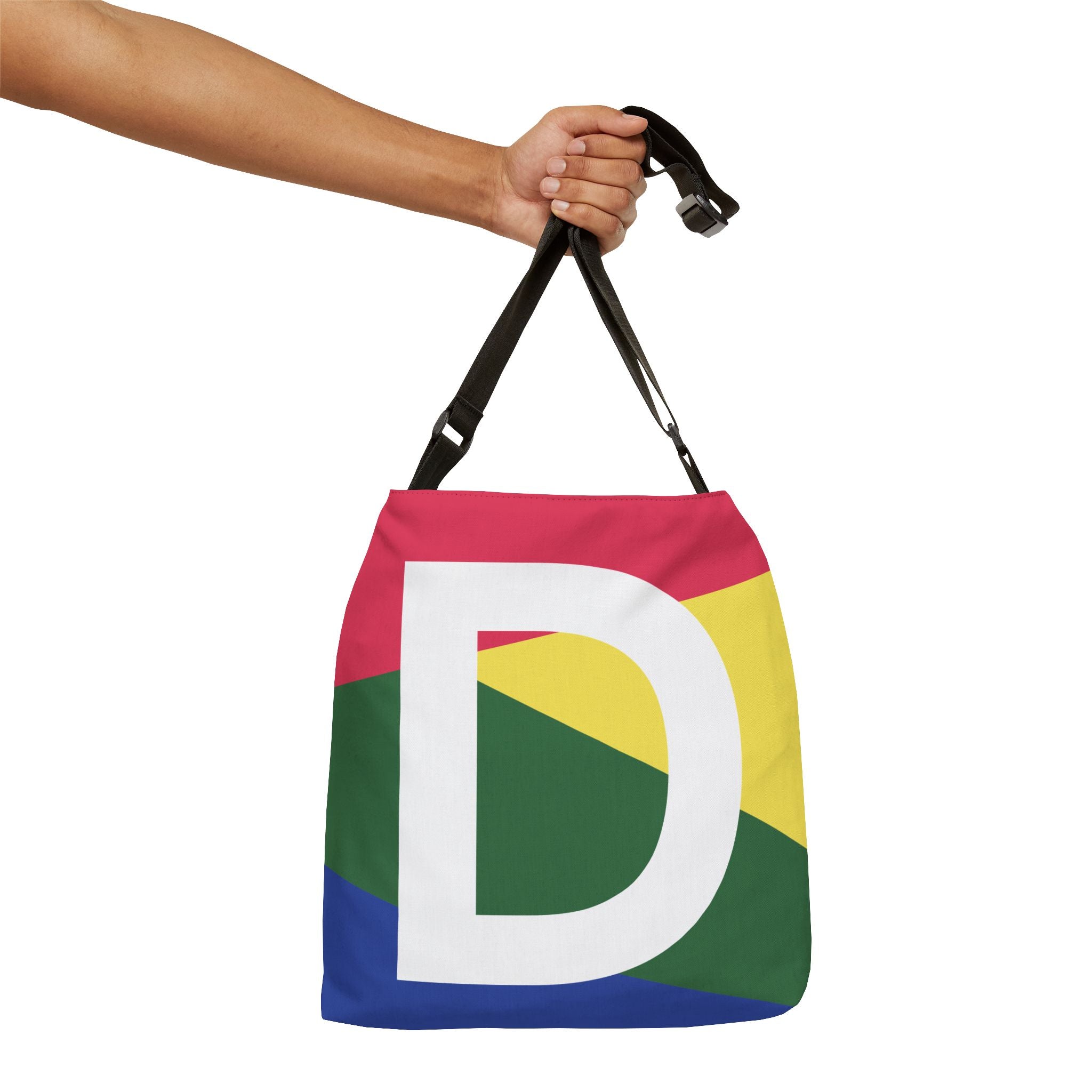 Initial Letter 'D' Colorblock Adjustable Tote Bag — Monogram Alphabet Shoulder Bag