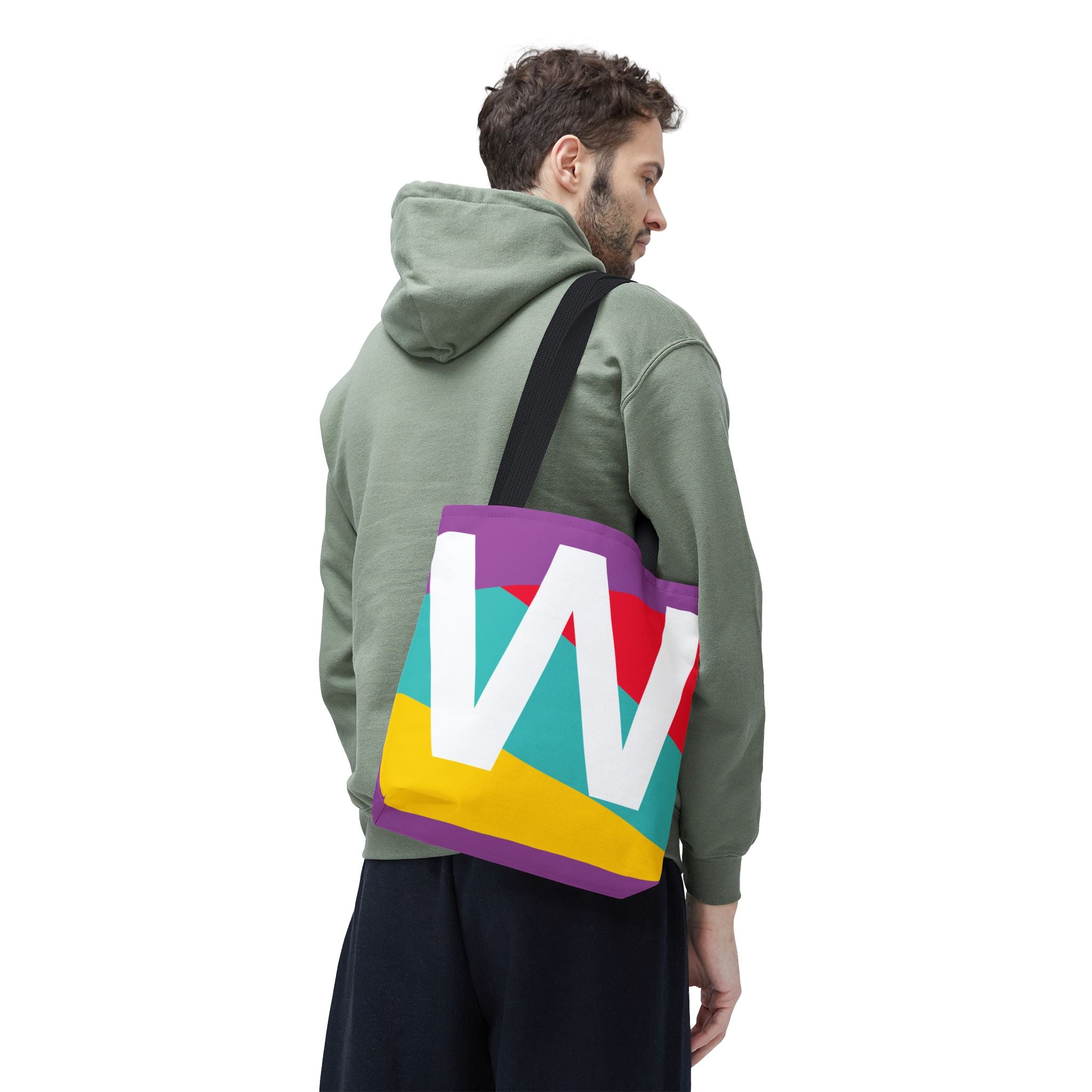 Monogram 'W' Colorblock Tote Bag — Personalized Initial W Shoulder Tote