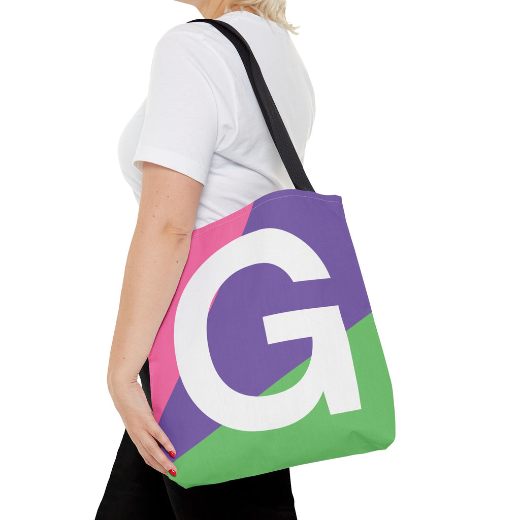 Monogram 'G' Colorblock Tote Bag — Personalized Initial G Shoulder Tote
