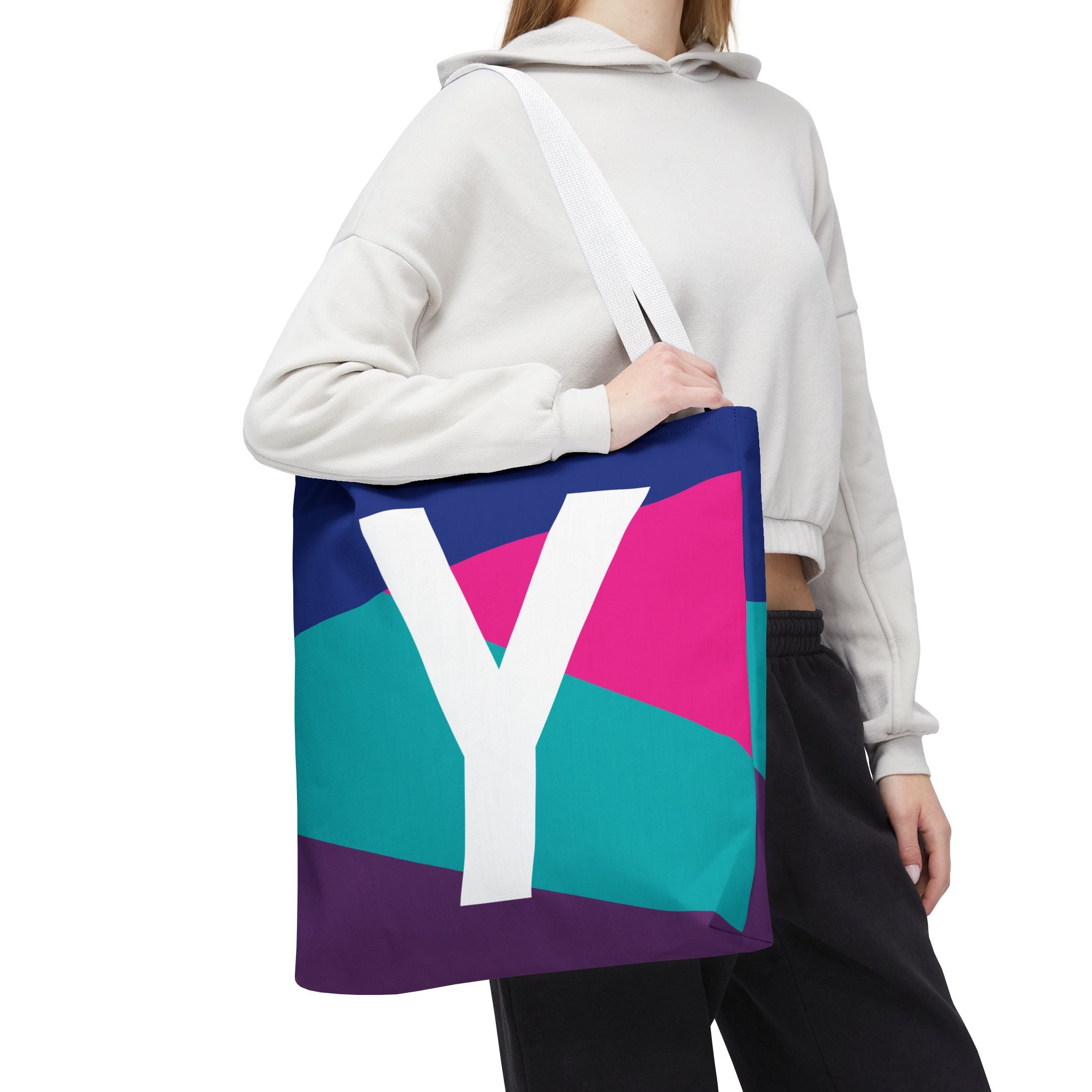 Monogram 'Y' Colorblock Tote Bag — Personalized Initial Y Shoulder Tote