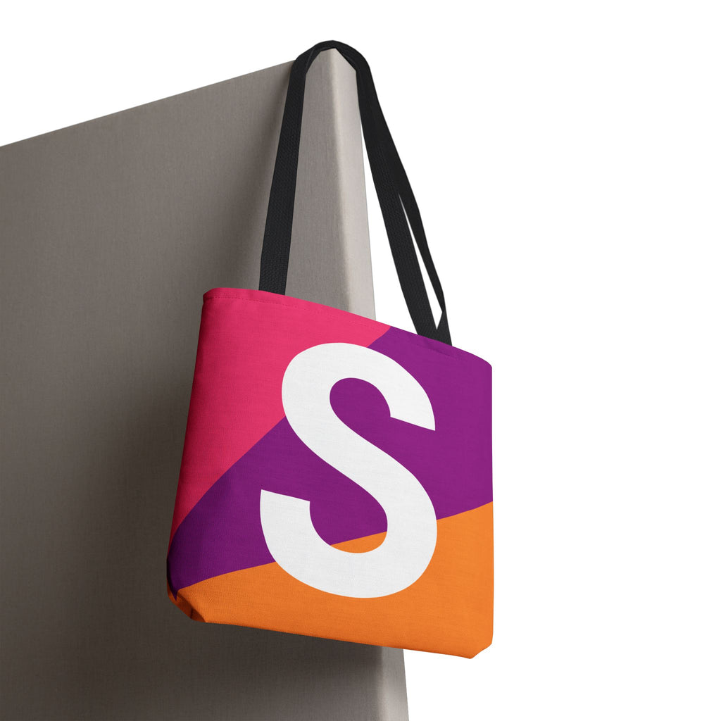 Monogram 'S' Colorblock Tote Bag — Personalized Initial S Shoulder Tote