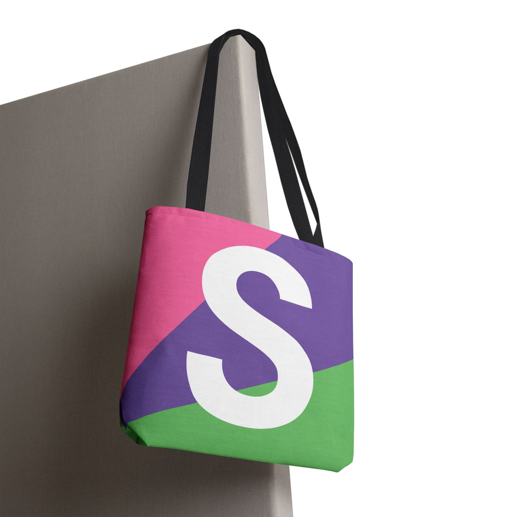 Monogram 'S' Colorblock Tote Bag — Personalized Initial S Shoulder Tote