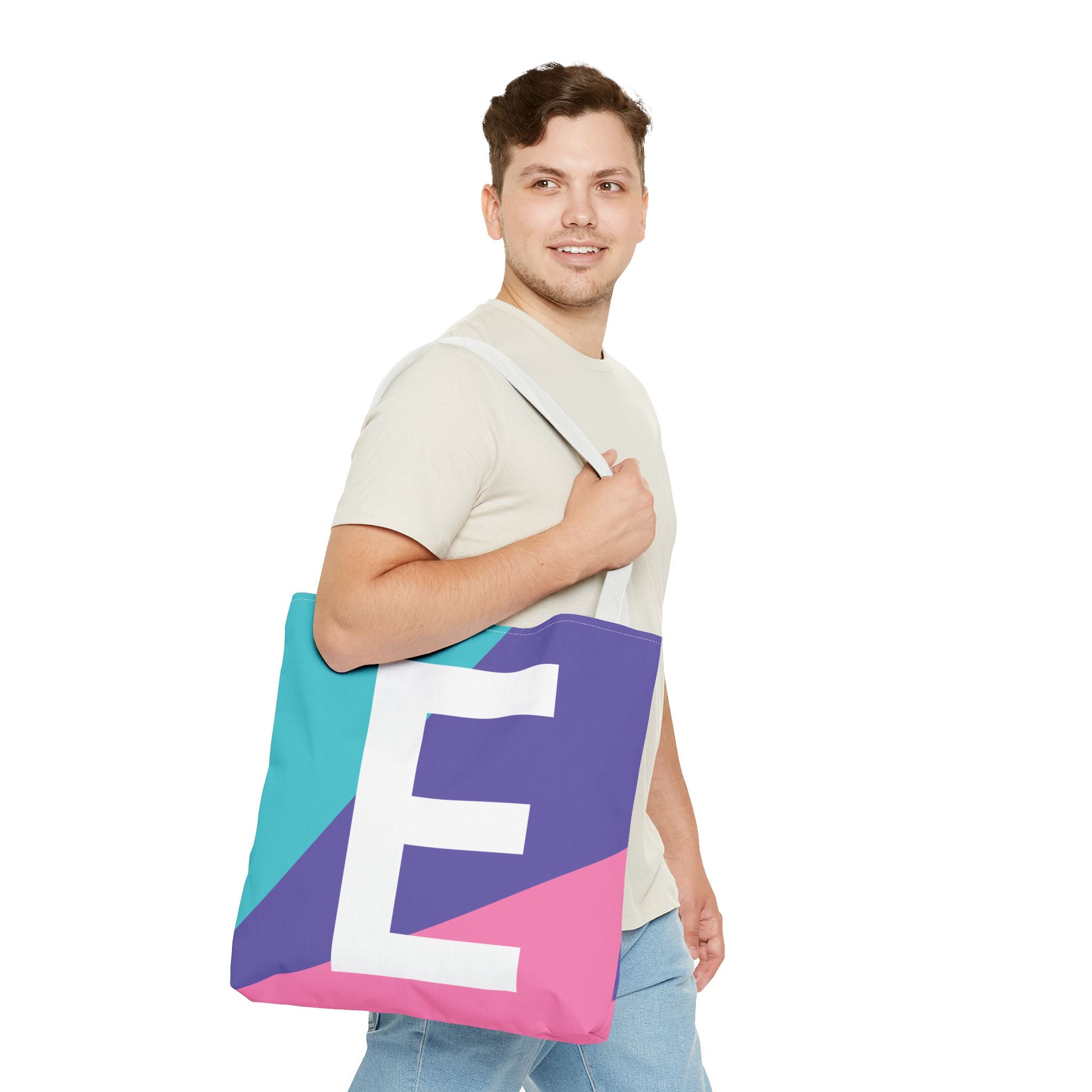 Monogram 'E' Colorblock Tote Bag — Personalized Initial E Shoulder Tote