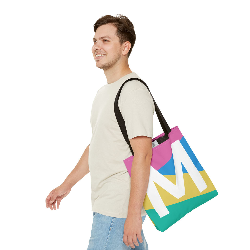 Monogram 'M' Colorblock Tote Bag — Personalized Initial M Shoulder Tote