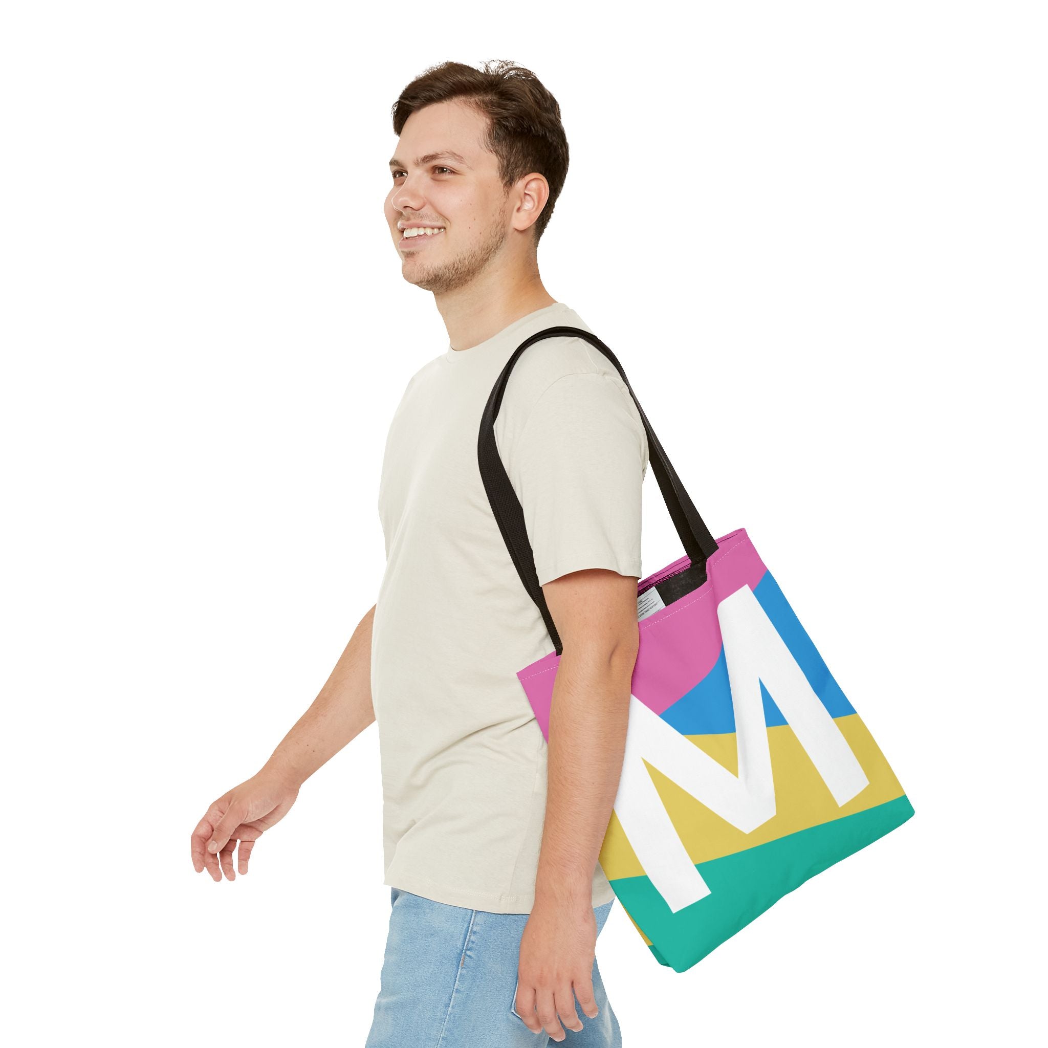 Monogram 'M' Colorblock Tote Bag — Personalized Initial M Shoulder Tote