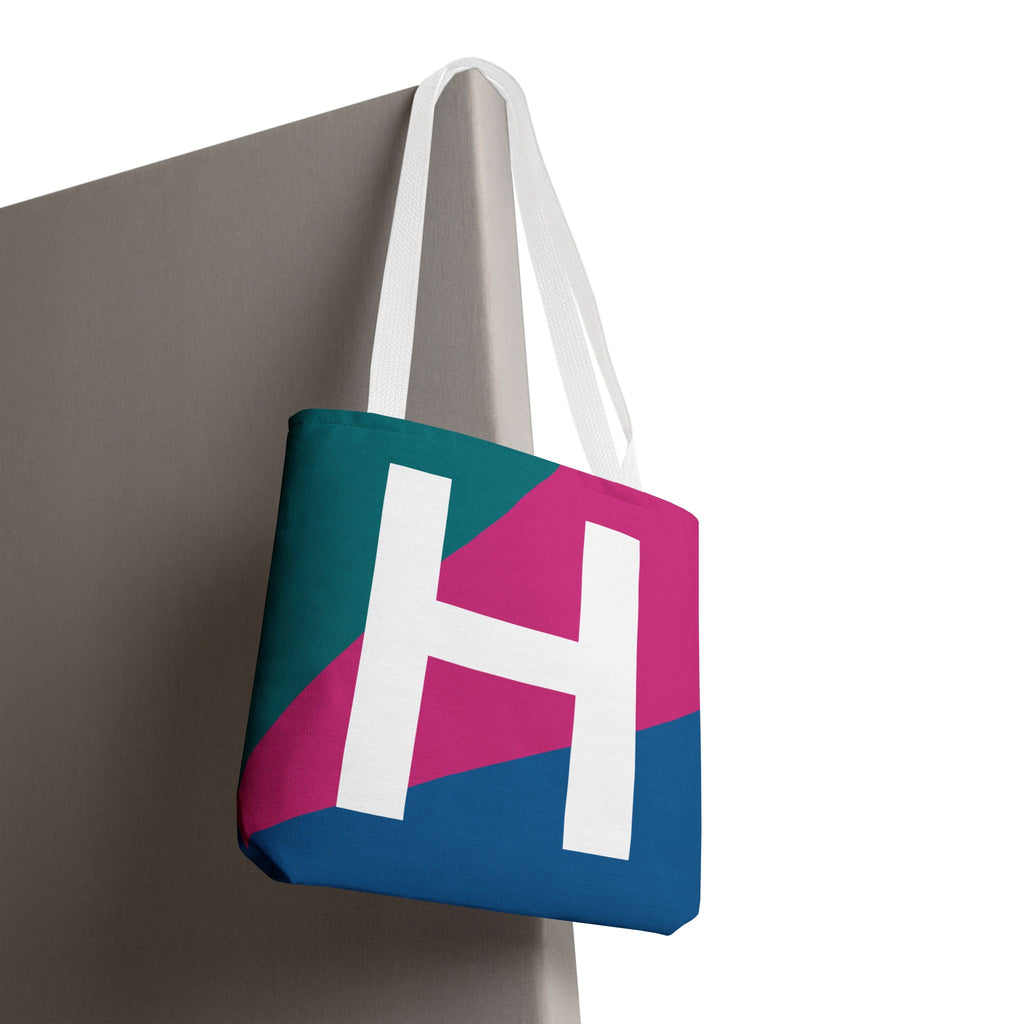 Monogram 'H' Colorblock Tote Bag — Personalized Initial H Shoulder Tote