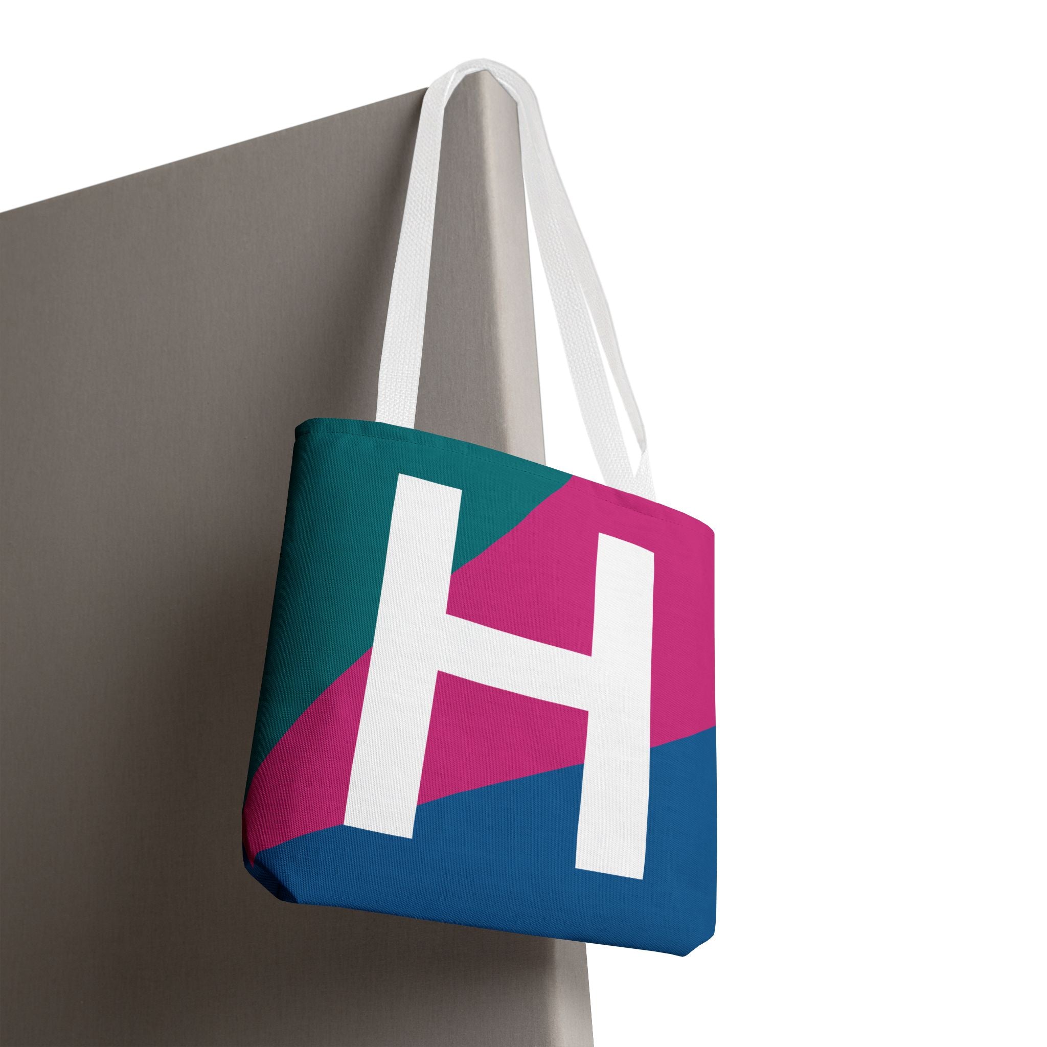 Monogram 'H' Colorblock Tote Bag — Personalized Initial H Shoulder Tote