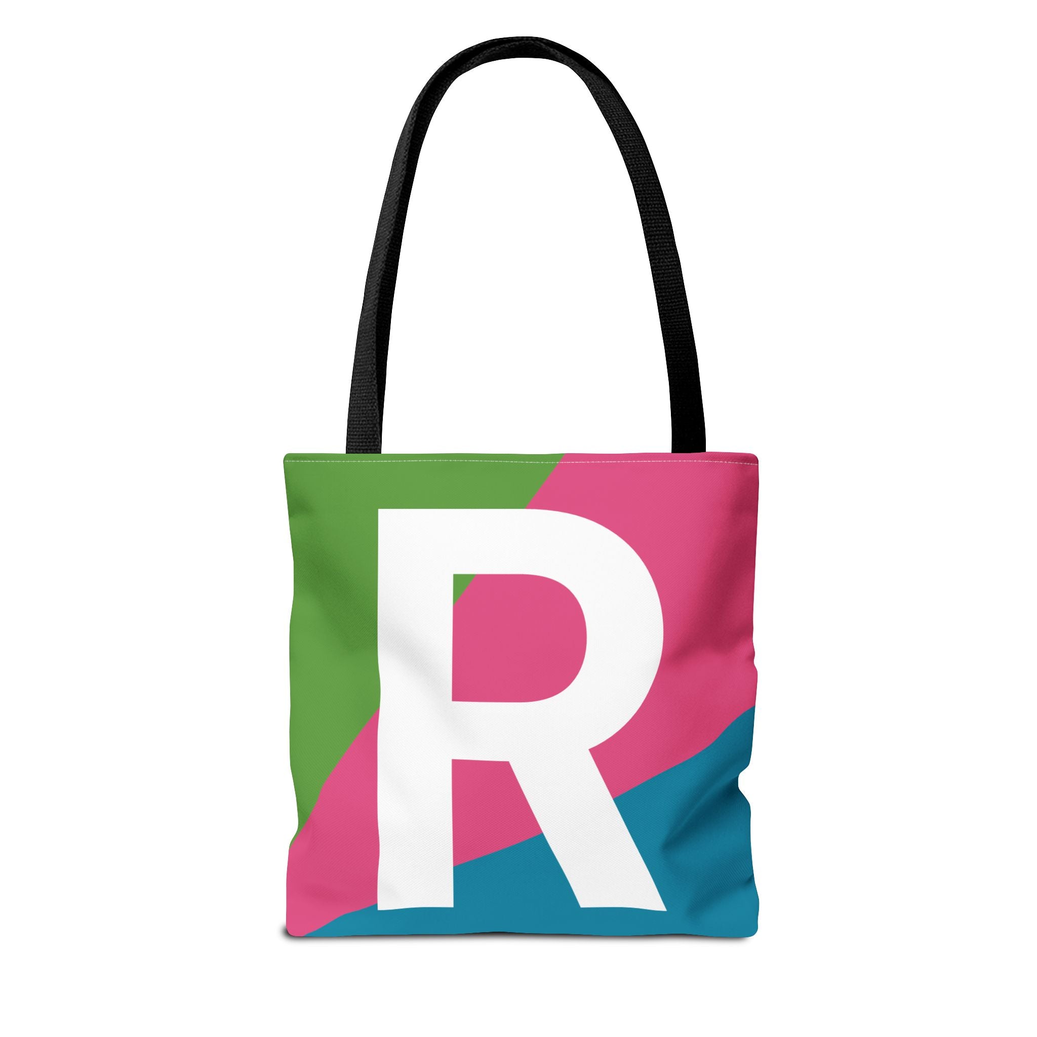 Monogram 'R' Colorblock Tote Bag — Personalized Initial R Shoulder Tote
