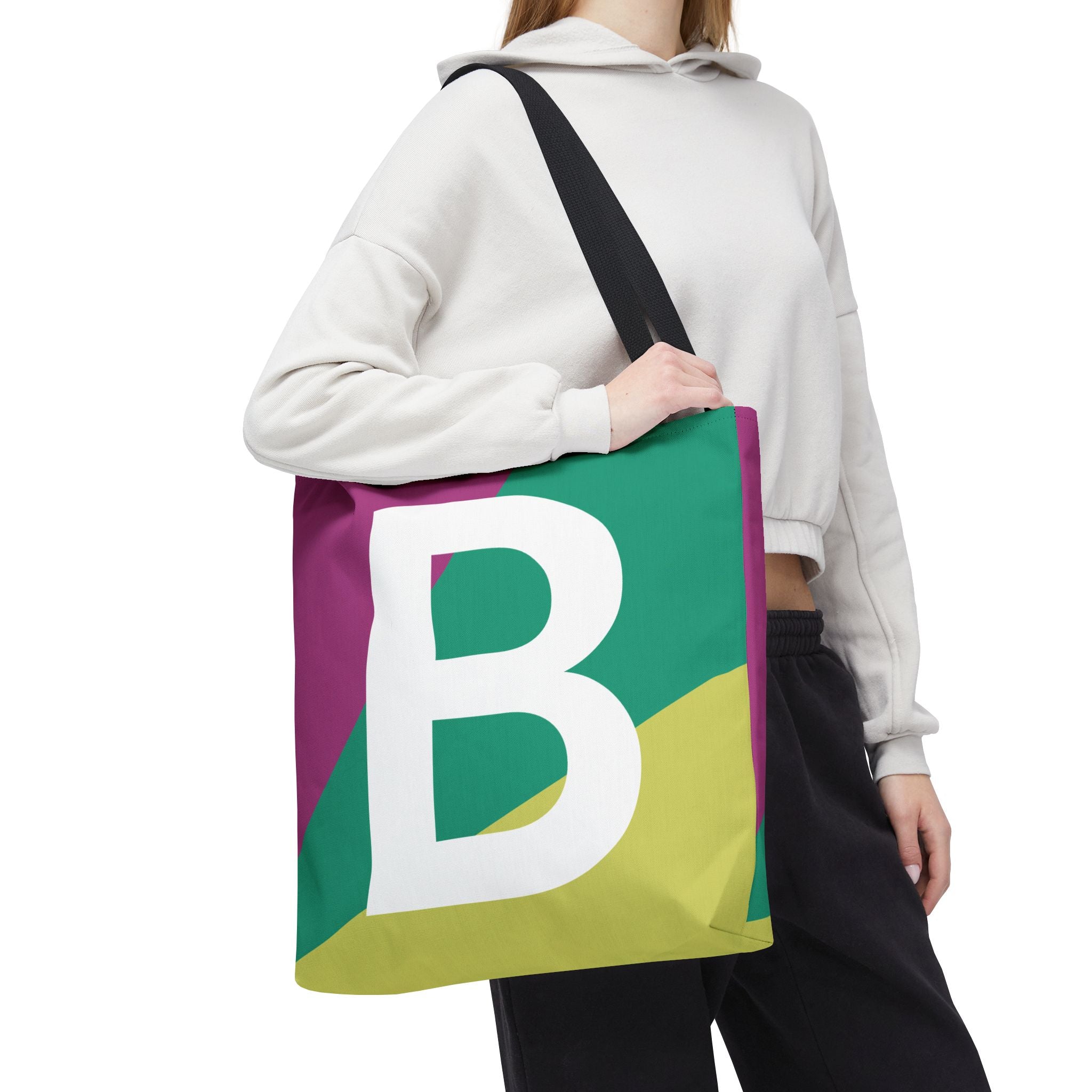 Monogram 'B' Colorblock Tote Bag — Personalized Initial B Shoulder Tote