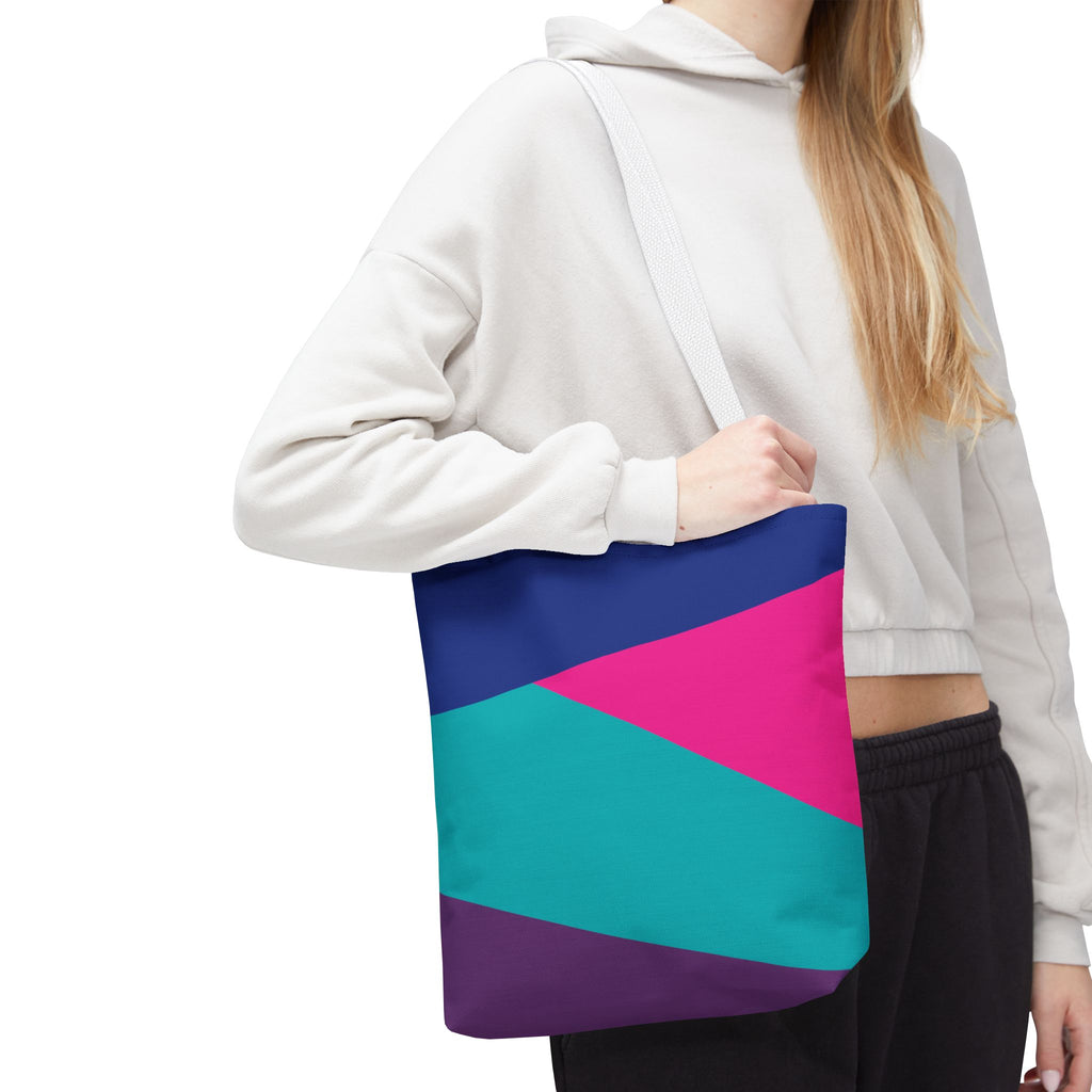 Retro 80s & 90s Inspired Color Block Tote Bag | Stylish Everyday Canvas Shoulder Bag