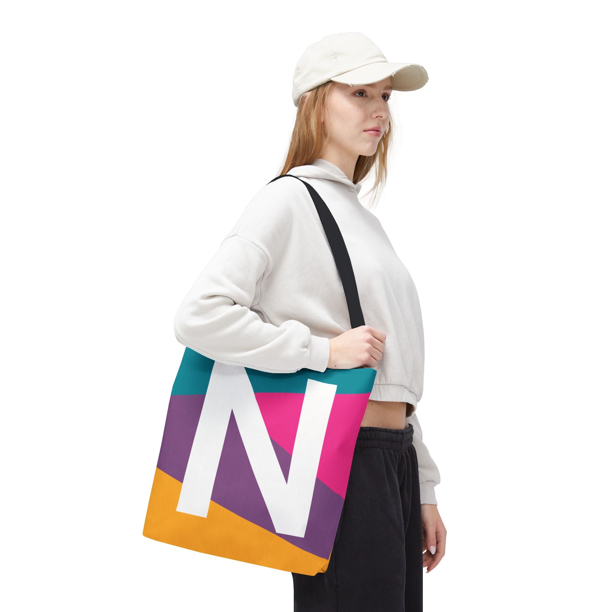 Monogram 'N' Colorblock Tote Bag — Personalized Initial N Shoulder Tote