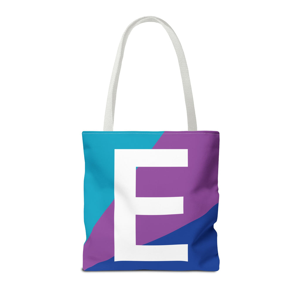Monogram 'E' Colorblock Tote Bag — Personalized Initial E Shoulder Tote