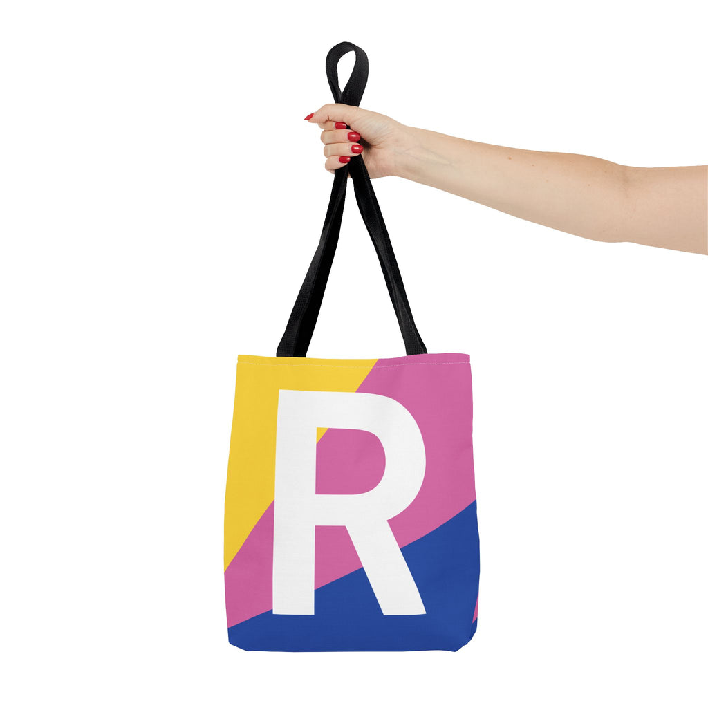 Monogram 'R' Colorblock Tote Bag — Personalized Initial R Shoulder Tote