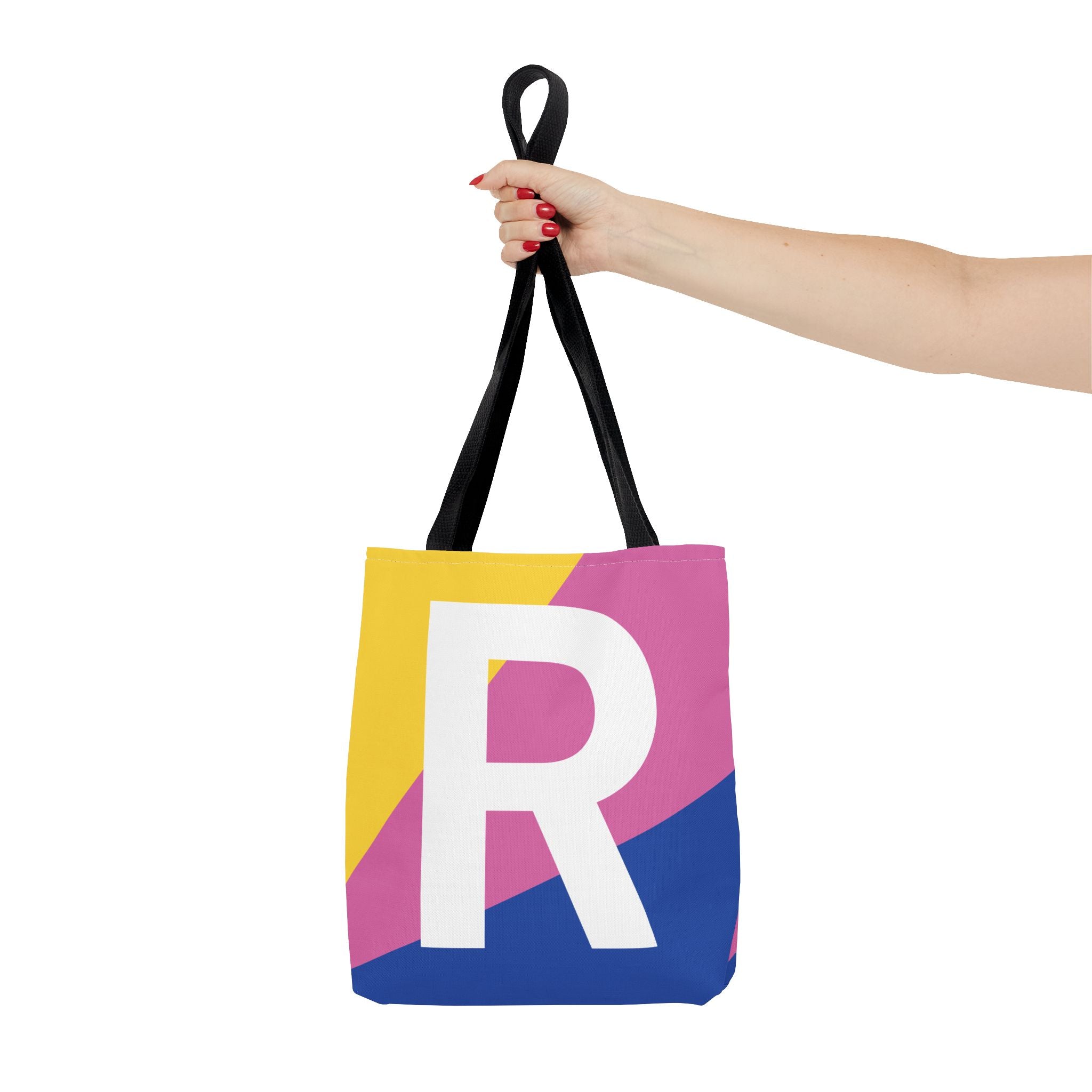 Monogram 'R' Colorblock Tote Bag — Personalized Initial R Shoulder Tote