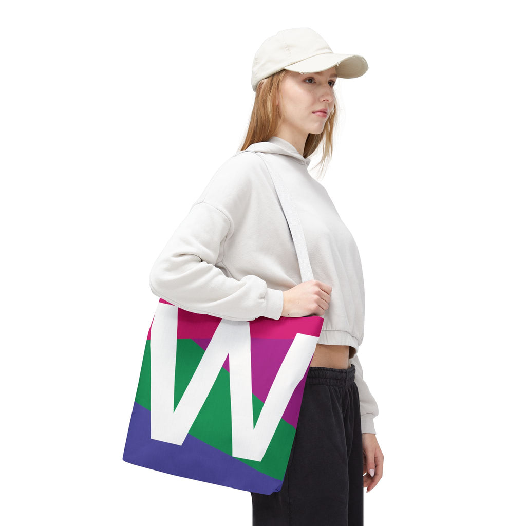 Monogram 'W' Colorblock Tote Bag — Personalized Initial W Shoulder Tote