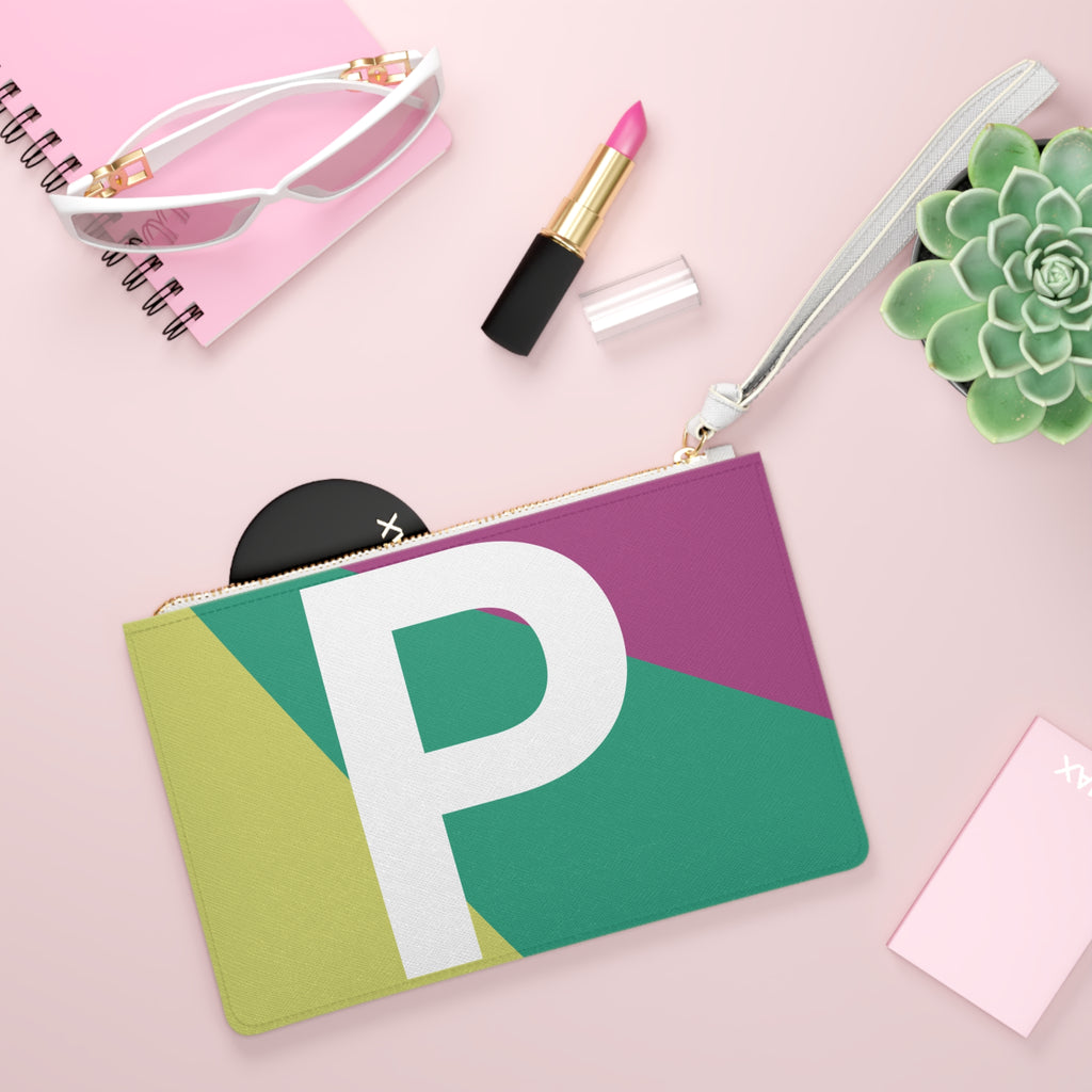 Monogram 'P' Colorblock Clutch Bag — Bold Geometric Wristlet for Everyday & Gifts
