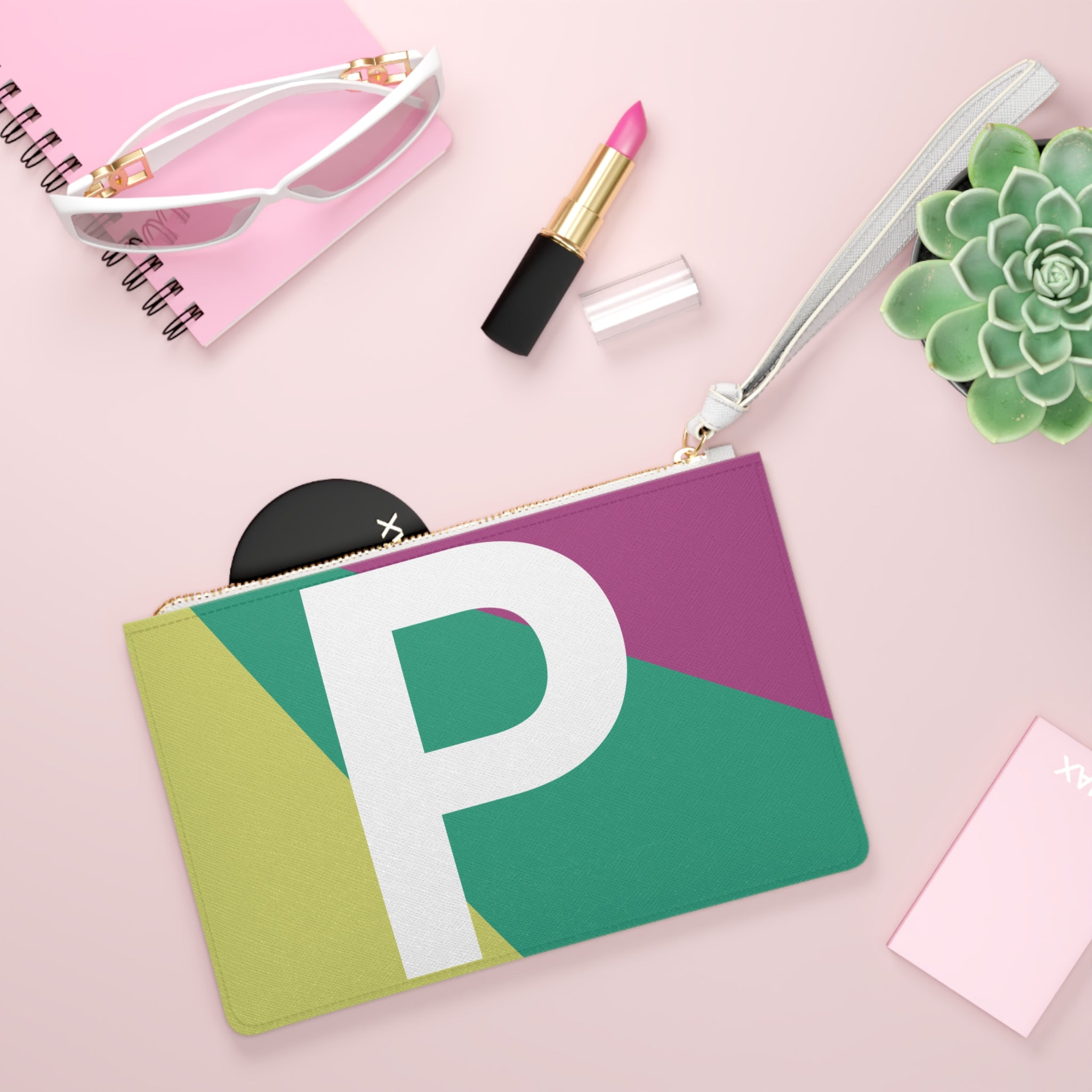 Monogram 'P' Colorblock Clutch Bag — Bold Geometric Wristlet for Everyday & Gifts
