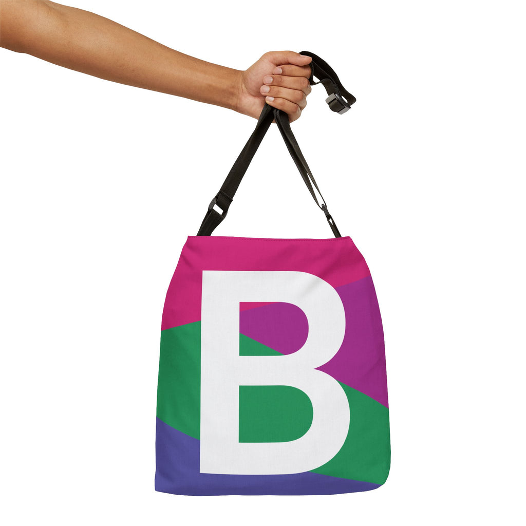 Initial Letter 'B' Colorblock Adjustable Tote Bag — Monogram Alphabet Shoulder Bag