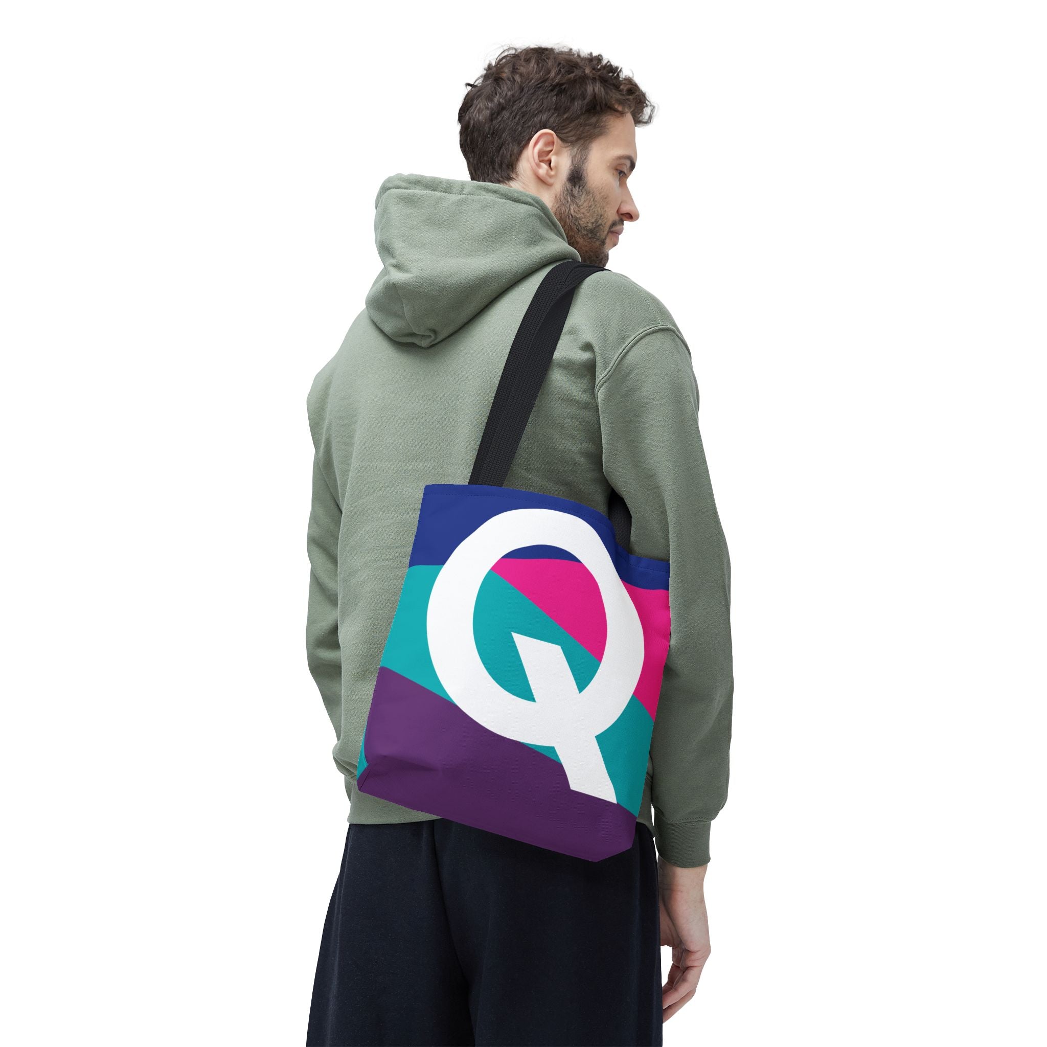 Monogram 'Q' Colorblock Tote Bag — Personalized Initial Q Shoulder Tote