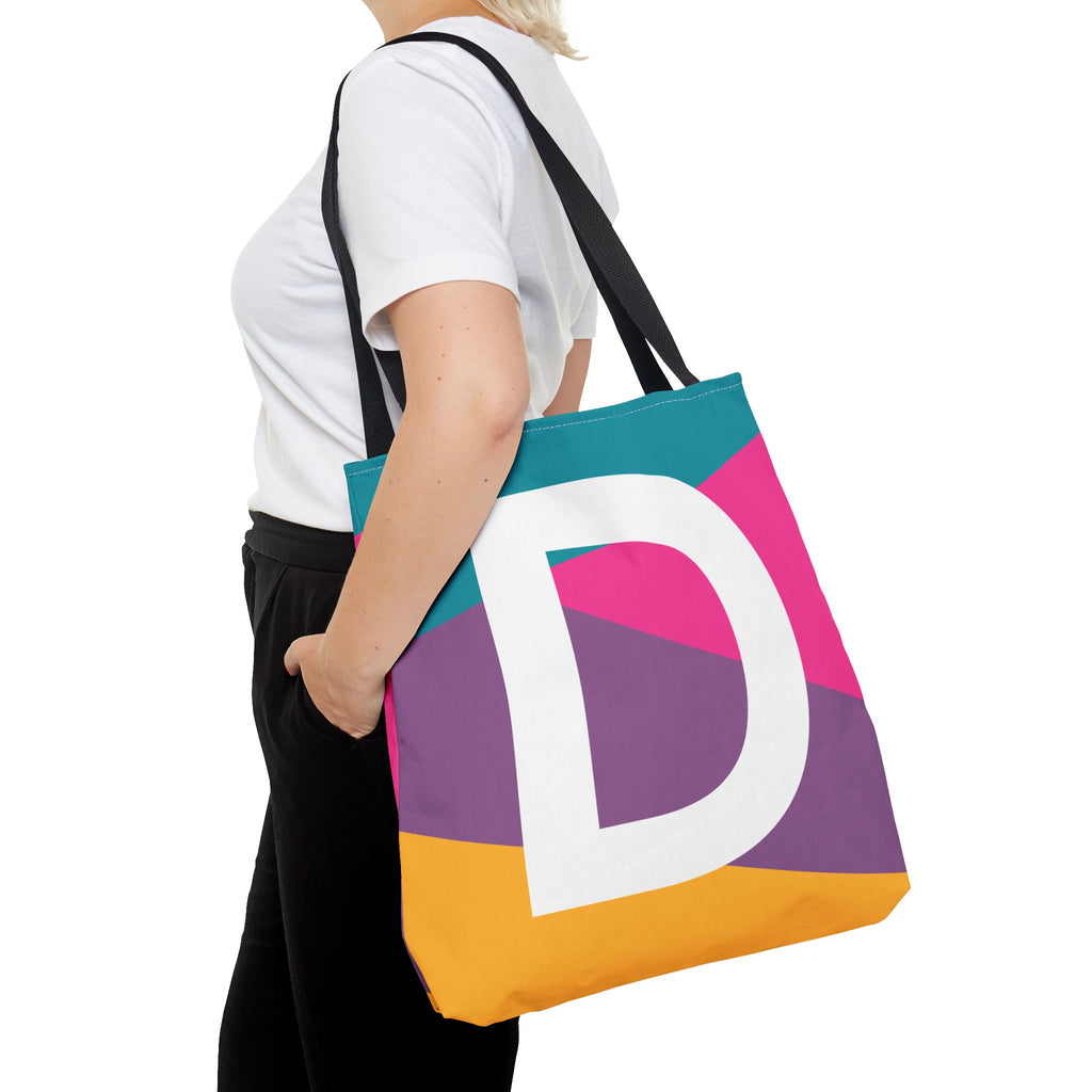 Monogram 'D' Colorblock Tote Bag — Personalized Initial D Shoulder Tote
