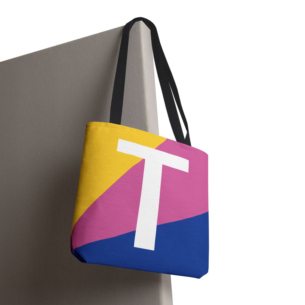 Monogram 'T' Colorblock Tote Bag — Personalized Initial T Shoulder Tote