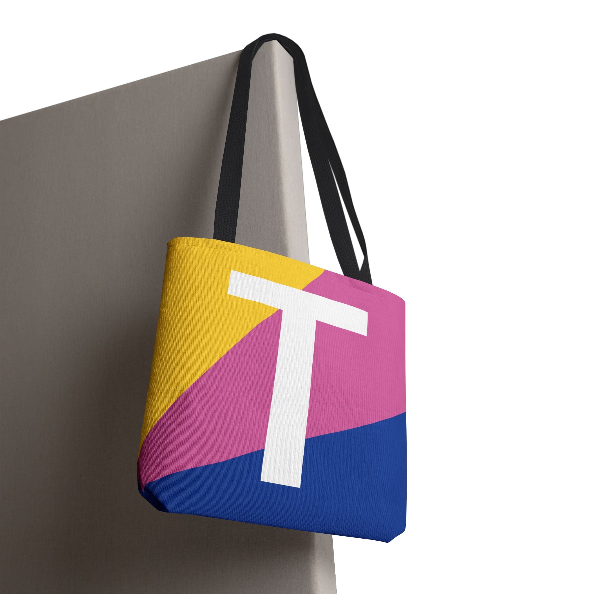 Monogram 'T' Colorblock Tote Bag — Personalized Initial T Shoulder Tote