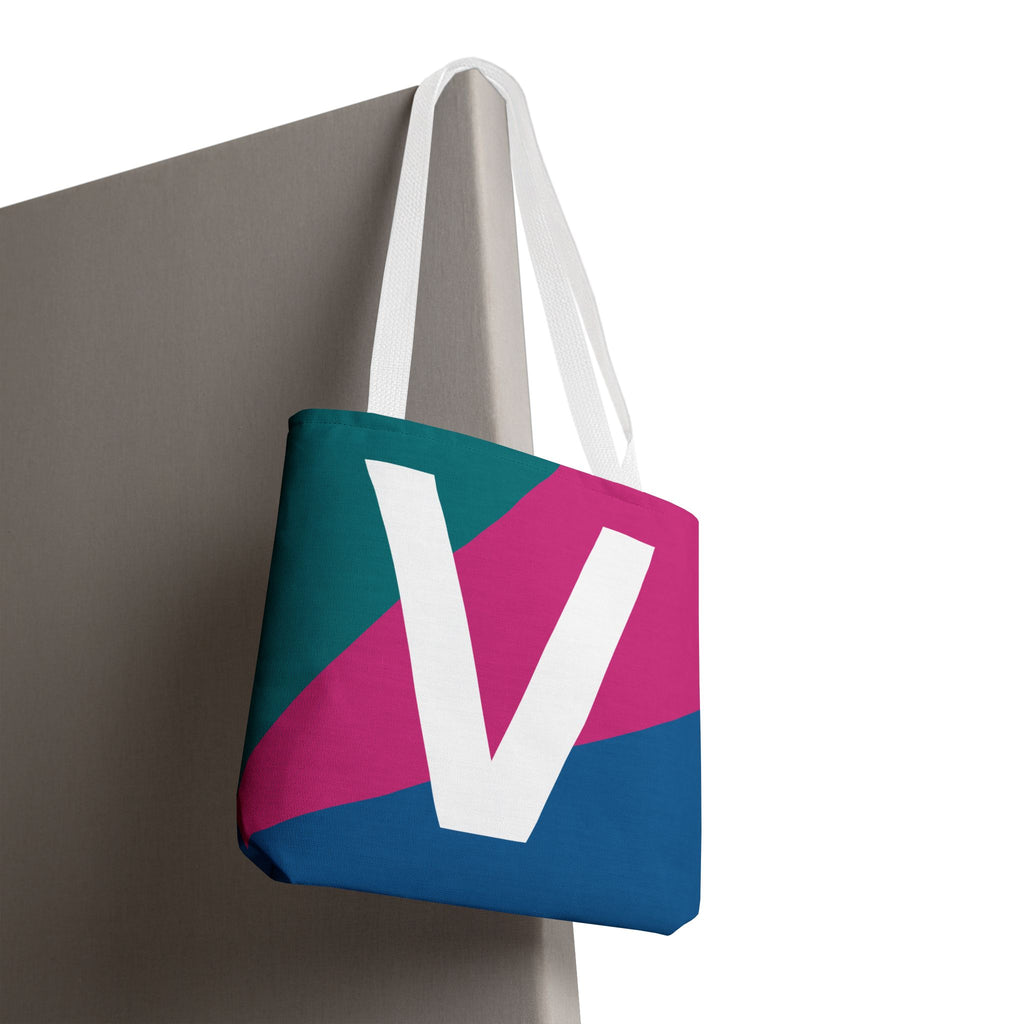 Monogram 'V' Colorblock Tote Bag — Personalized Initial V Shoulder Tote