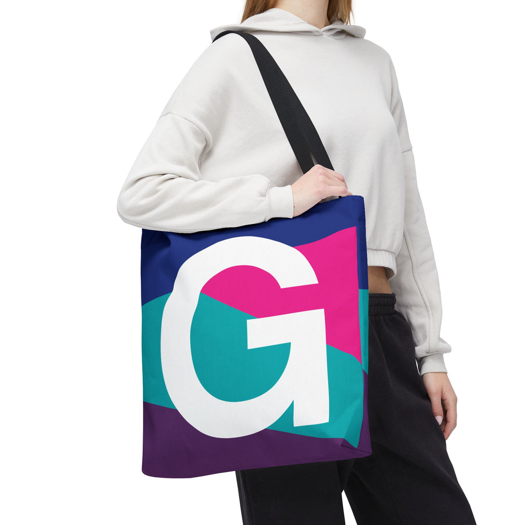 Monogram 'G' Colorblock Tote Bag — Personalized Initial G Shoulder Tote