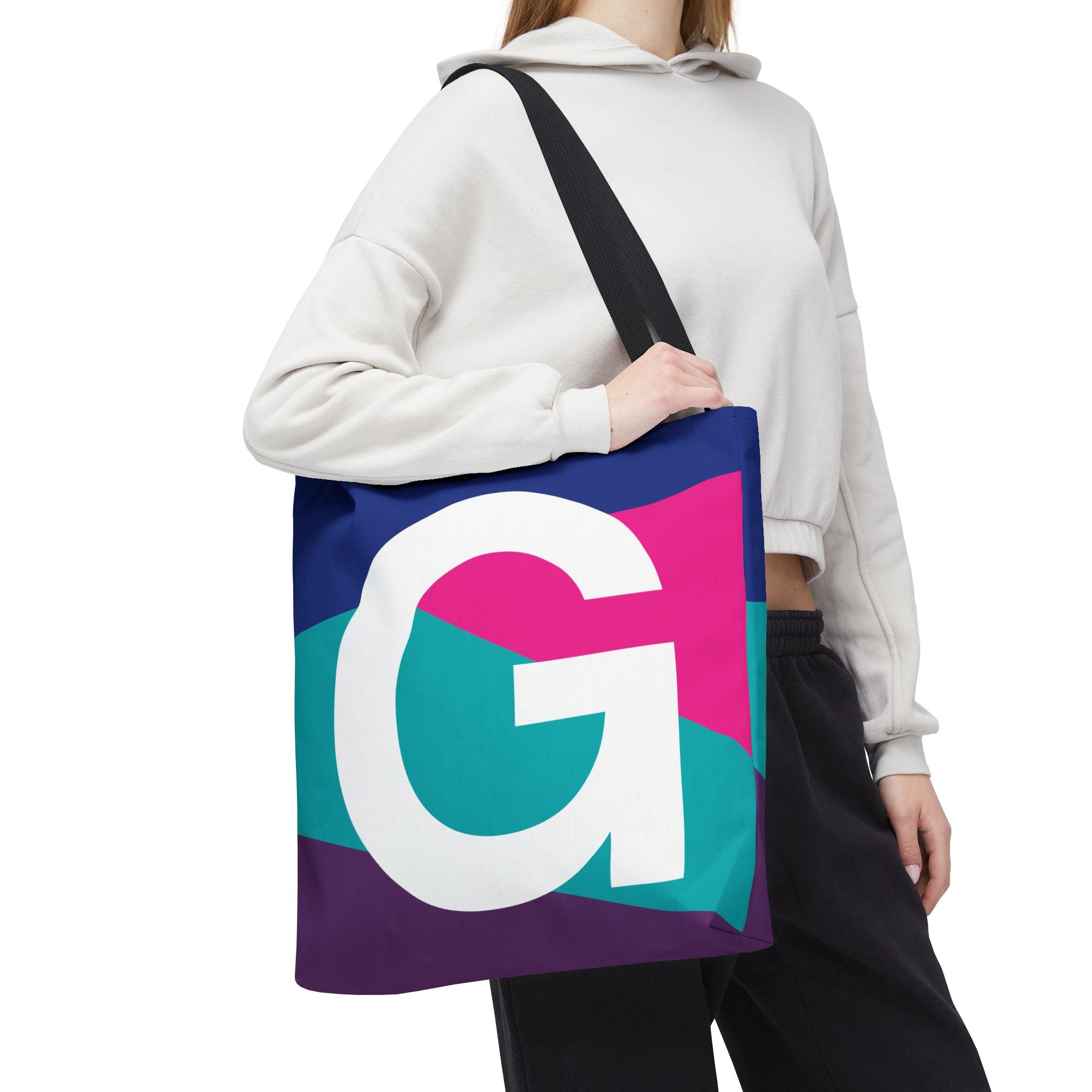Monogram 'G' Colorblock Tote Bag — Personalized Initial G Shoulder Tote