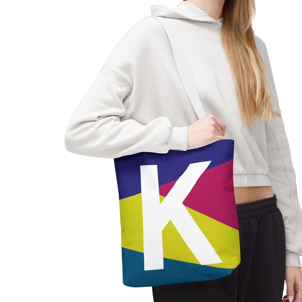 Monogram 'K' Colorblock Tote Bag — Personalized Initial K Shoulder Tote