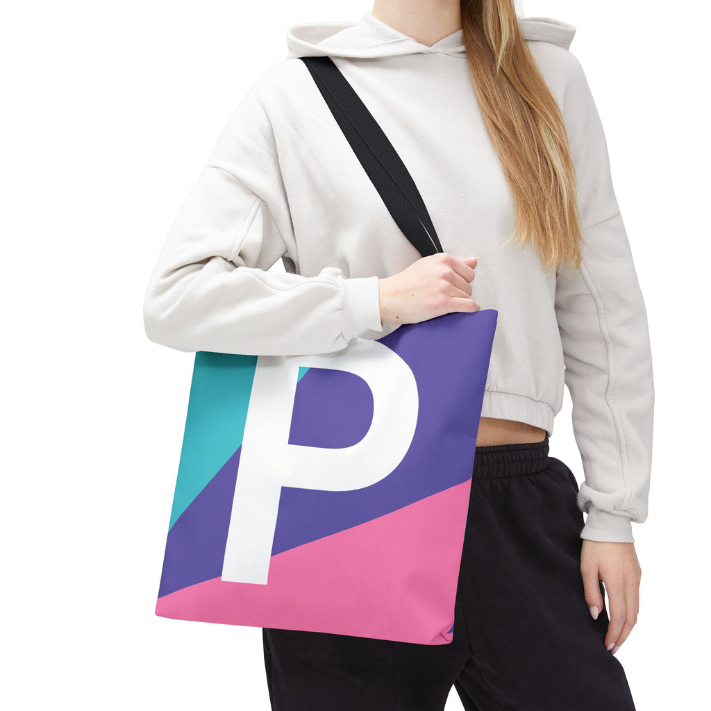 Monogram 'P' Colorblock Tote Bag — Personalized Initial P Shoulder Tote