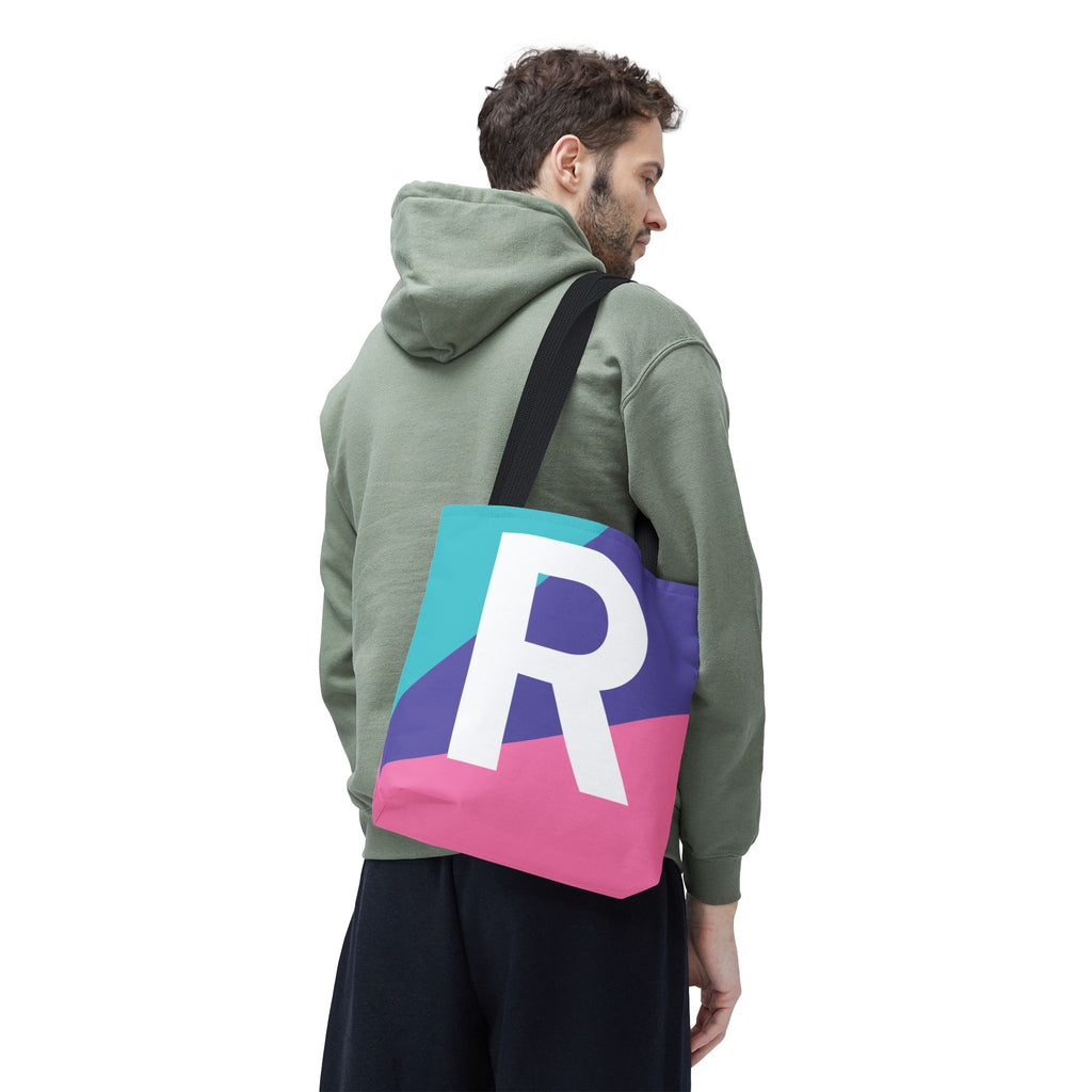 Monogram 'R' Colorblock Tote Bag — Personalized Initial R Shoulder Tote