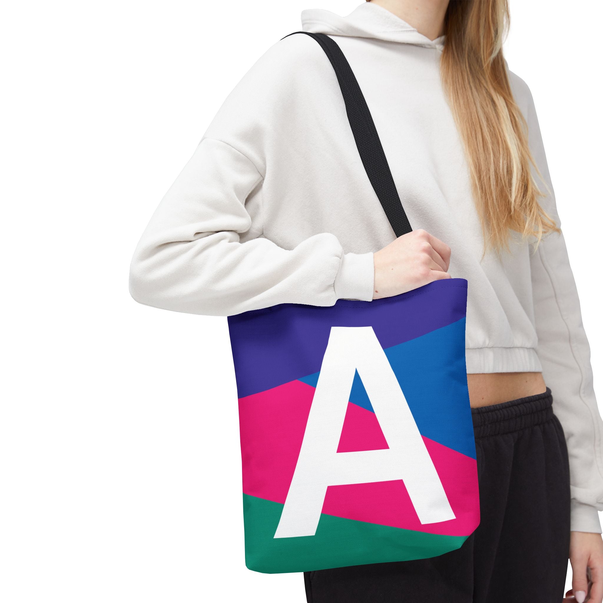 Monogram 'A' Colorblock Tote Bag — Personalized Initial A Shoulder Tote