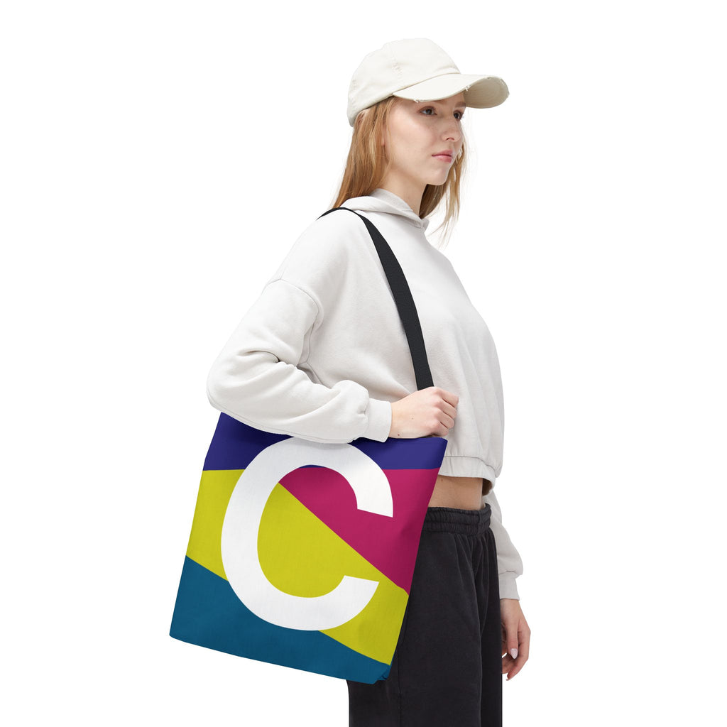 Monogram 'C' Colorblock Tote Bag — Personalized Initial C Shoulder Tote