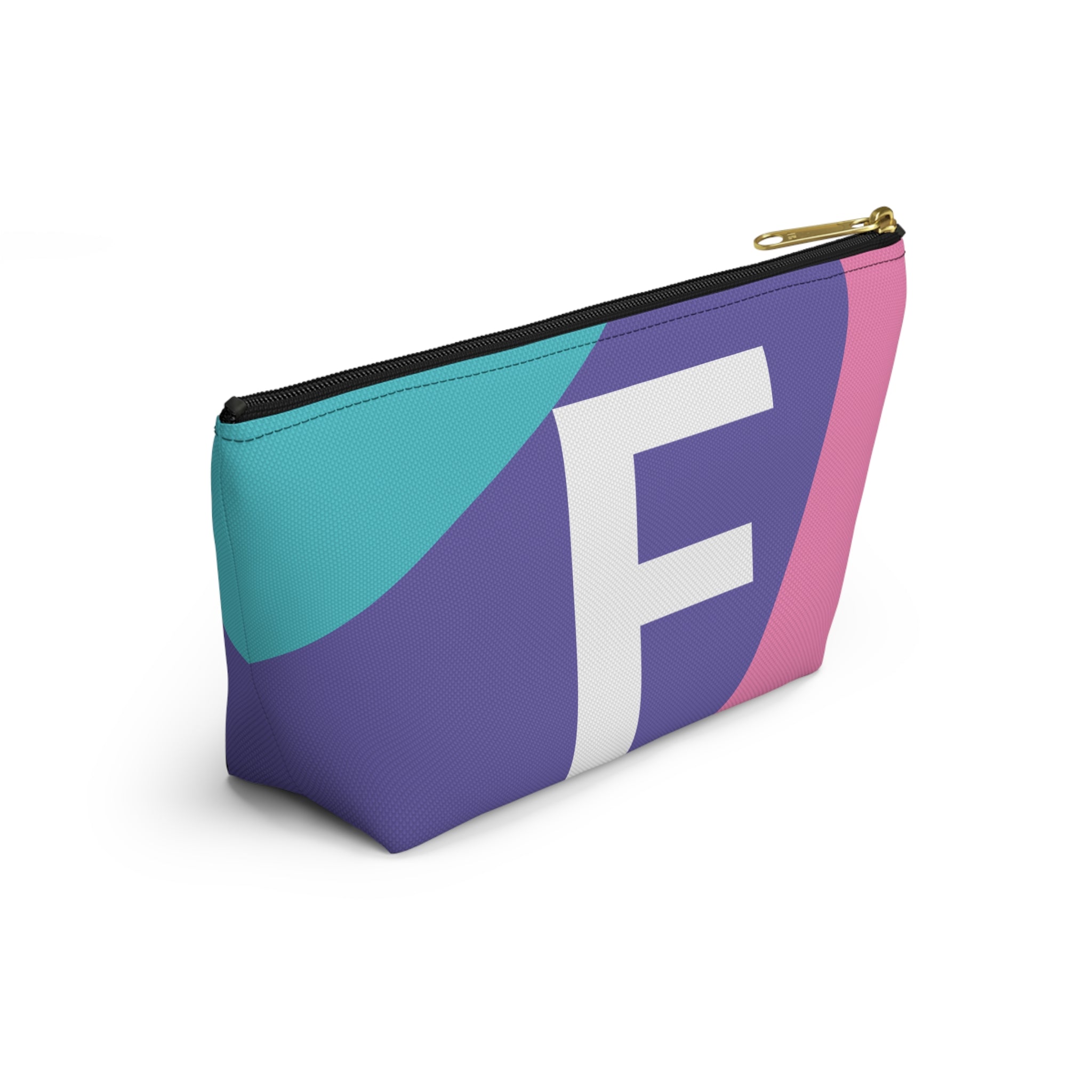 Initials Colorblock Accessory Pouch — Monogram F T-Bottom Cosmetic Bag