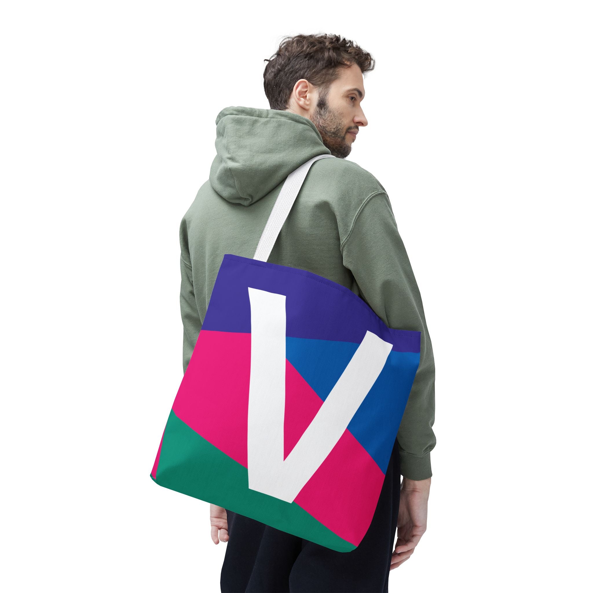 Monogram 'V' Colorblock Tote Bag — Personalized Initial V Shoulder Tote