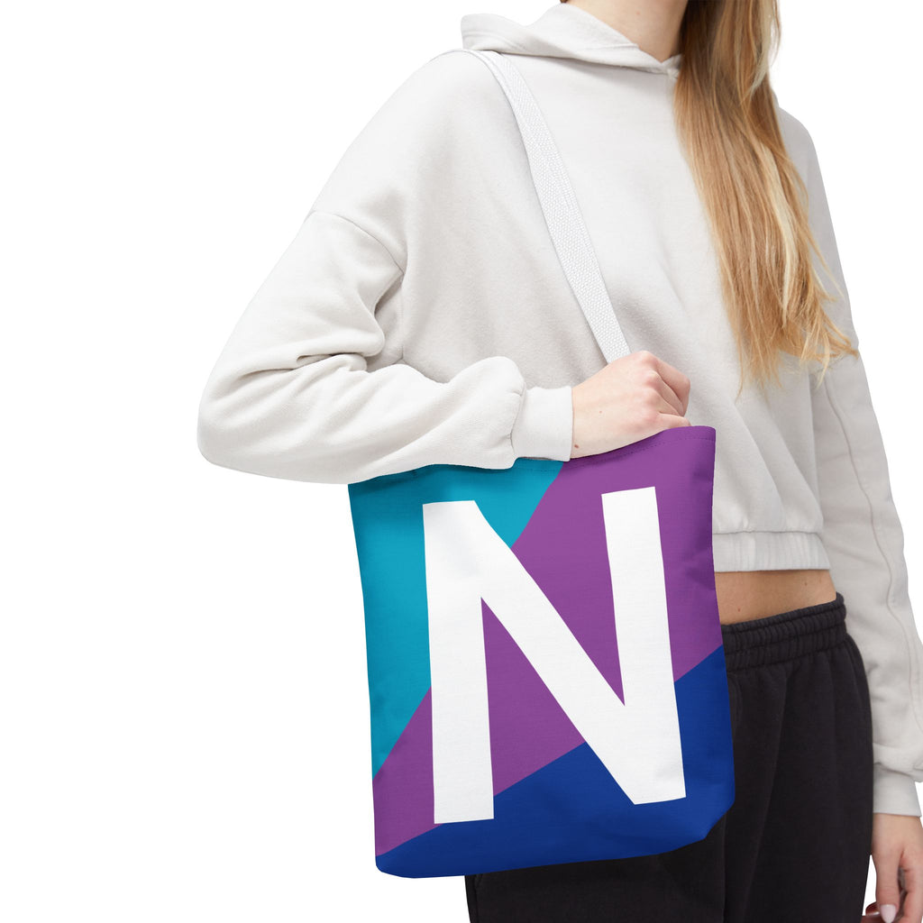 Monogram 'N' Colorblock Tote Bag — Personalized Initial N Shoulder Tote