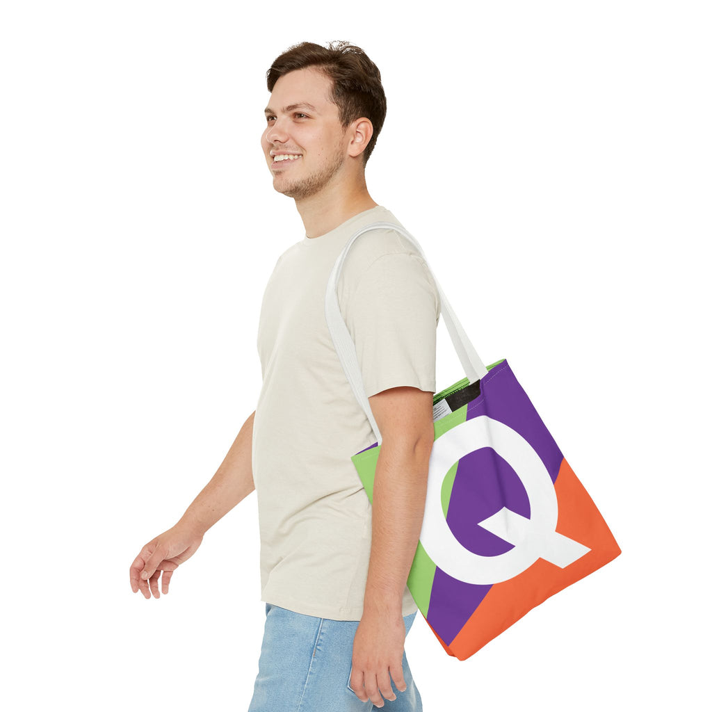 Monogram 'Q' Colorblock Tote Bag — Personalized Initial Q Shoulder Tote