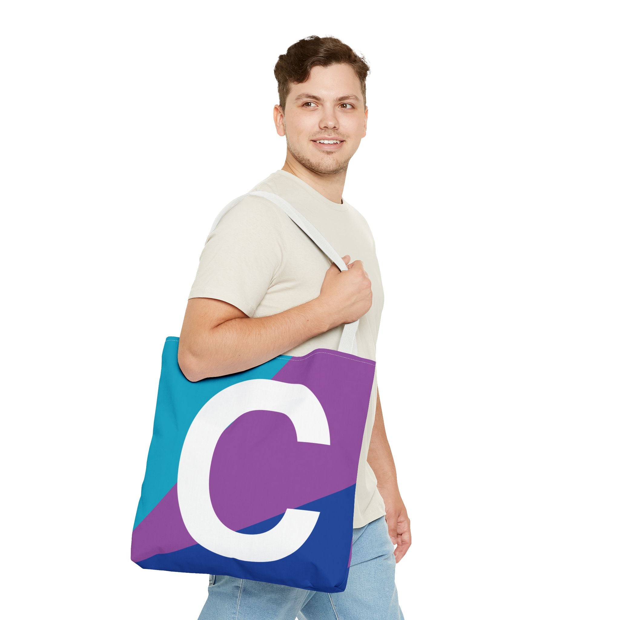 Monogram 'C' Colorblock Tote Bag — Personalized Initial C Shoulder Tote