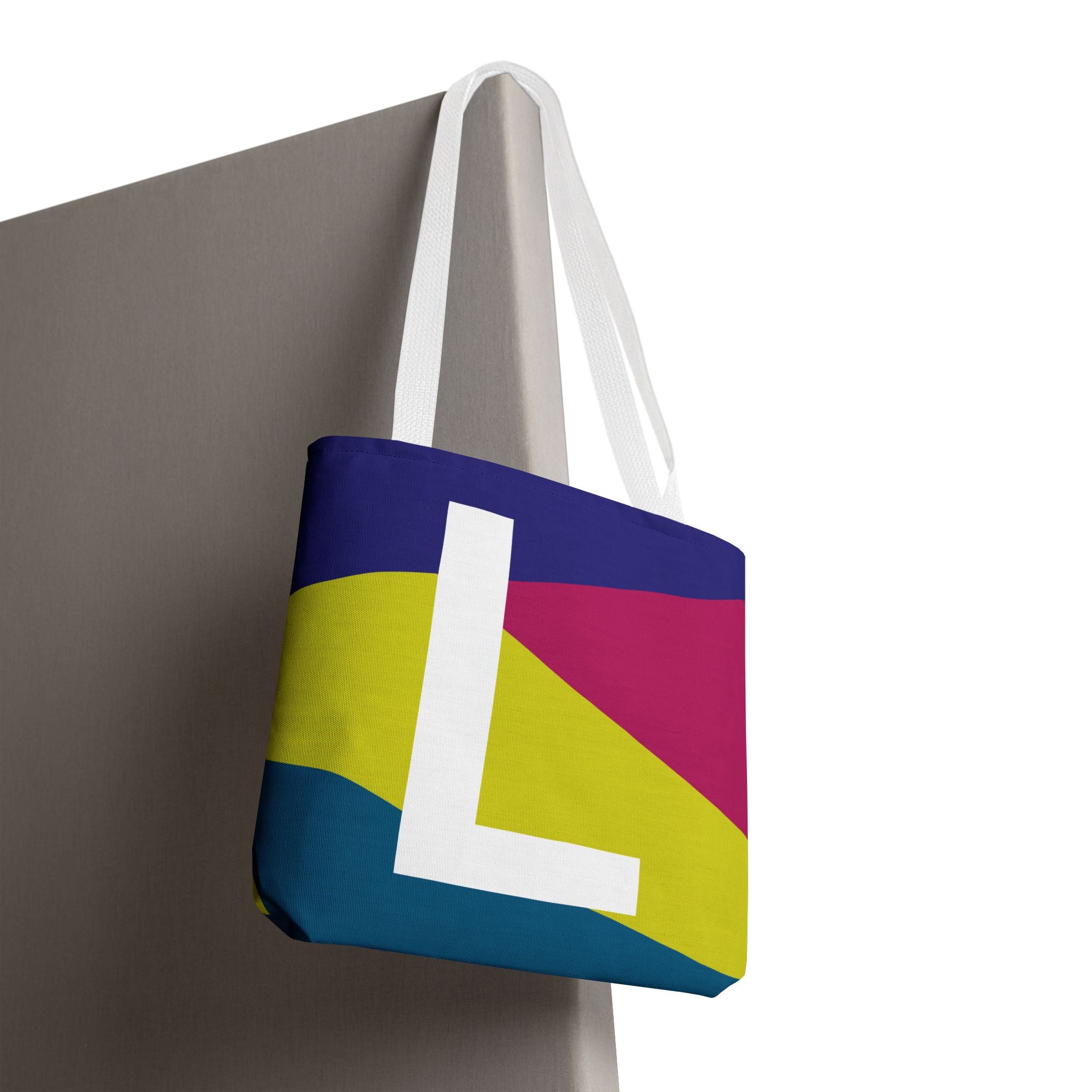 Monogram 'L' Colorblock Tote Bag — Personalized Initial L Shoulder Tote