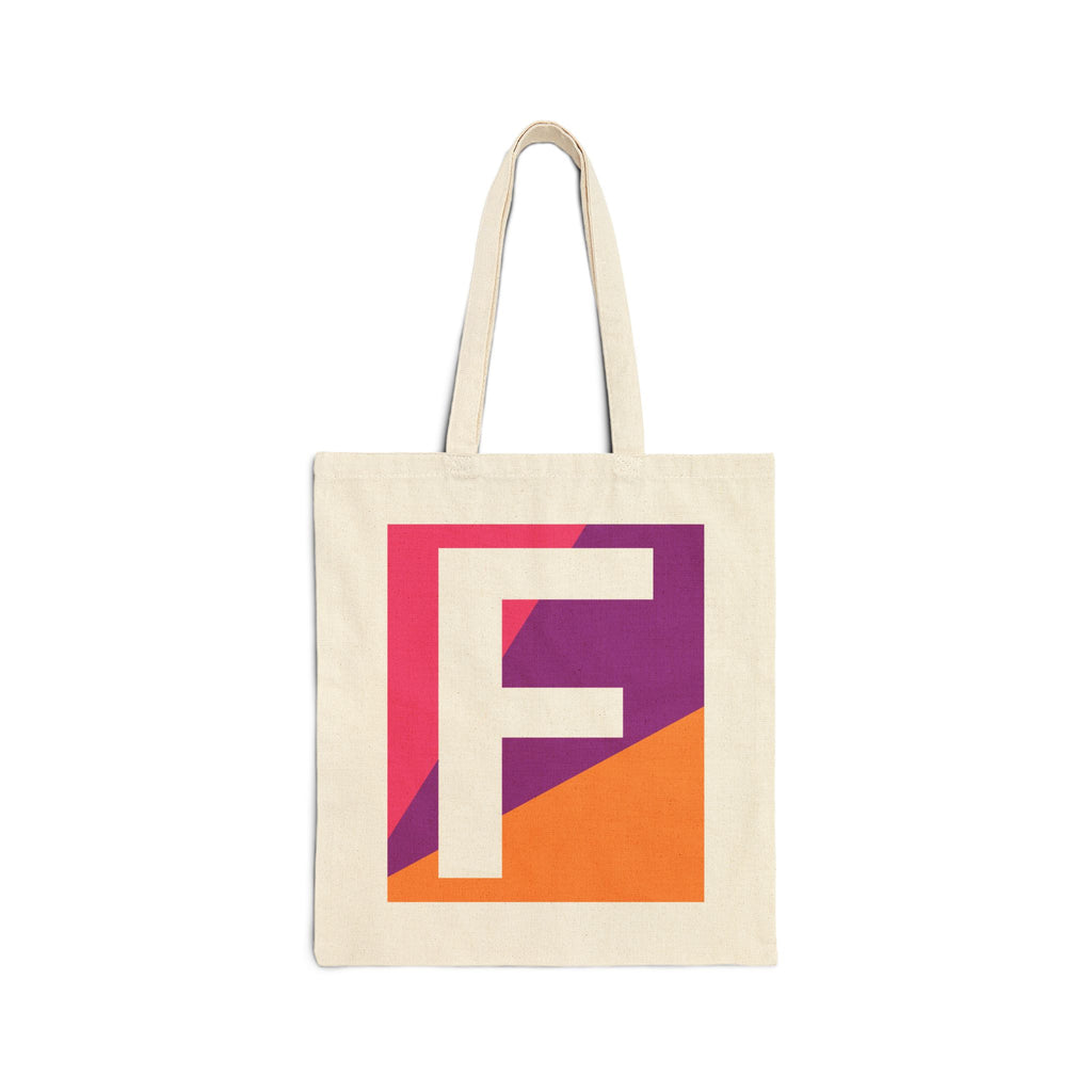Initial F Colorblock Canvas Tote Bag — Monogram Letter F Reusable Grocery Tote