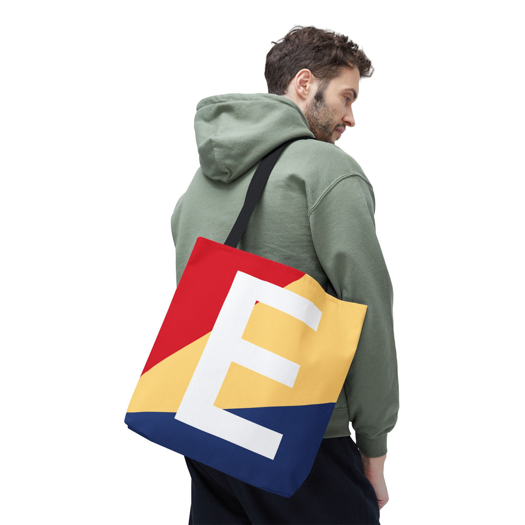 Monogram 'E' Colorblock Tote Bag — Personalized Initial E Shoulder Tote