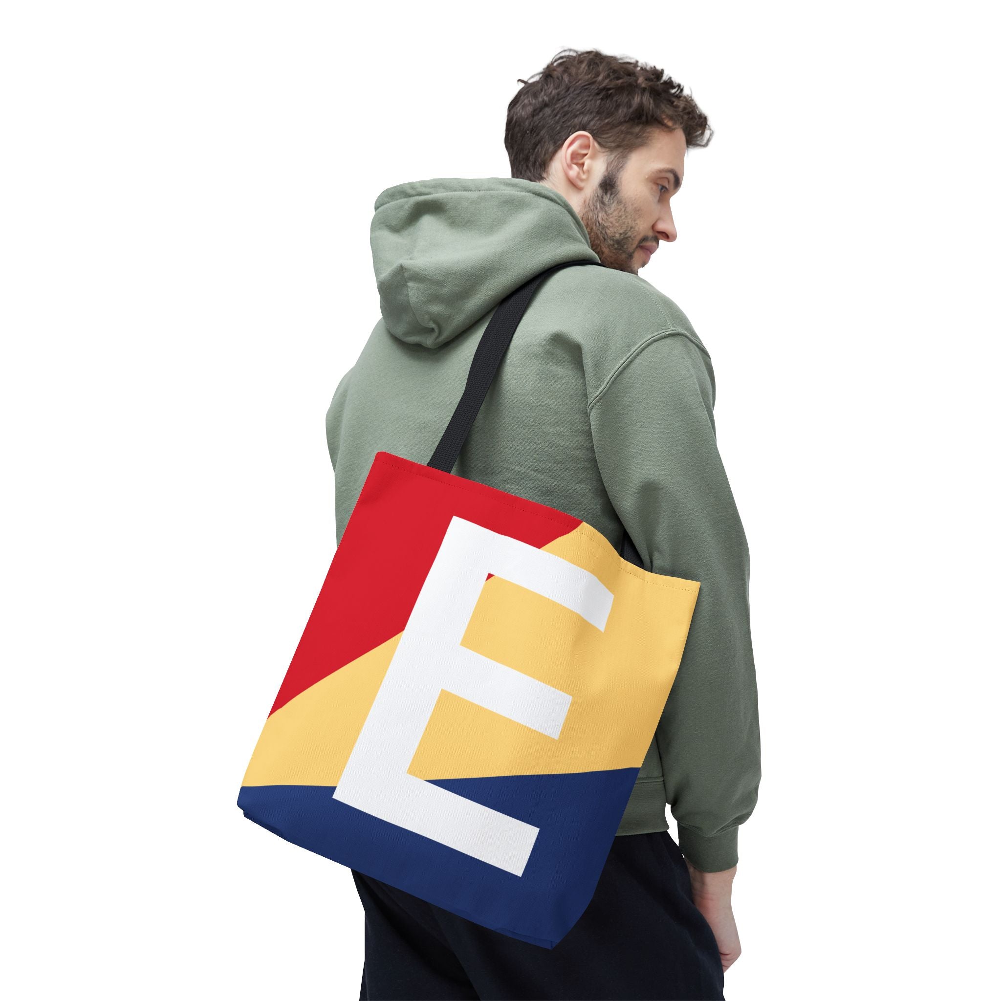Monogram 'E' Colorblock Tote Bag — Personalized Initial E Shoulder Tote
