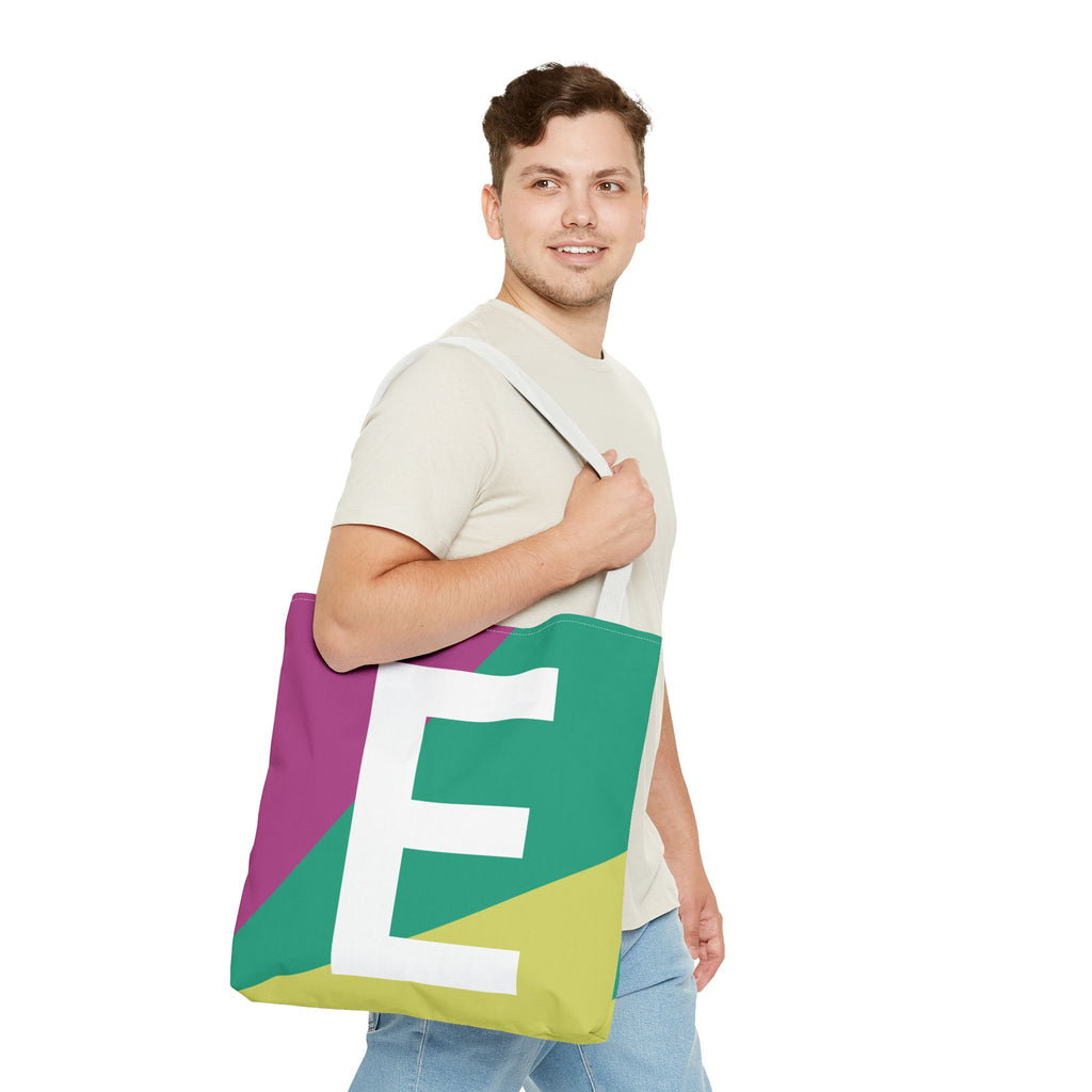 Monogram 'E' Colorblock Tote Bag — Personalized Initial E Shoulder Tote