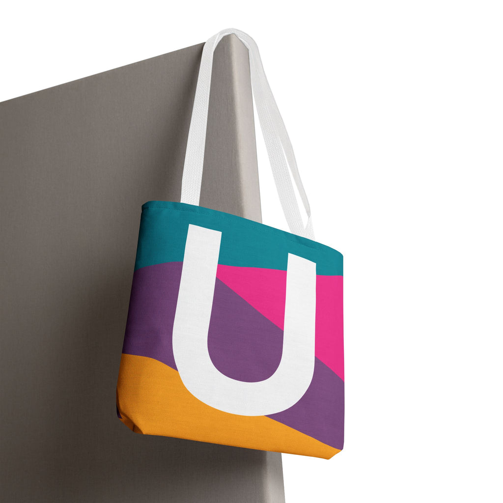 Monogram 'U' Colorblock Tote Bag — Personalized Initial U Shoulder Tote