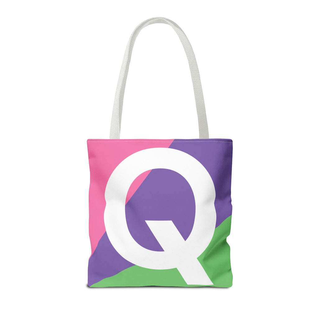 Monogram 'Q' Colorblock Tote Bag — Personalized Initial Q Shoulder Tote