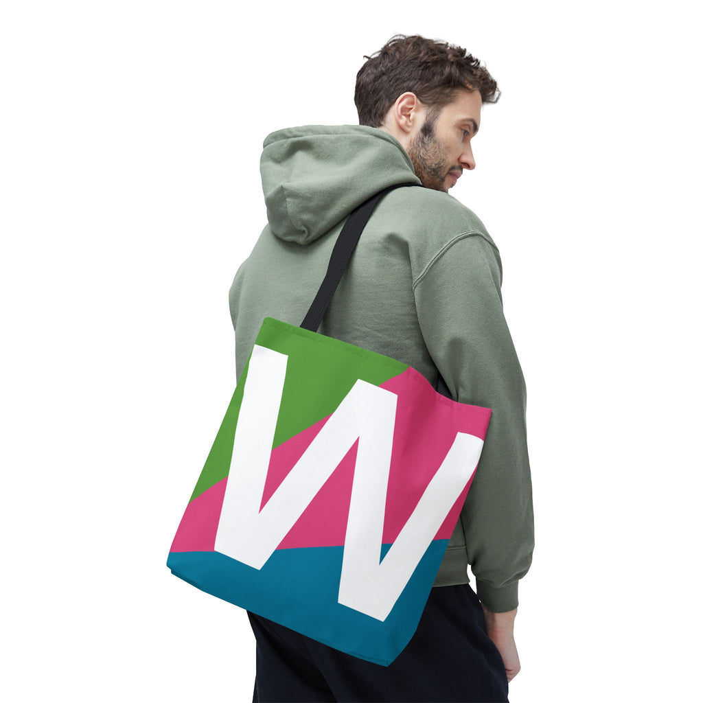 Monogram 'W' Colorblock Tote Bag — Personalized Initial W Shoulder Tote
