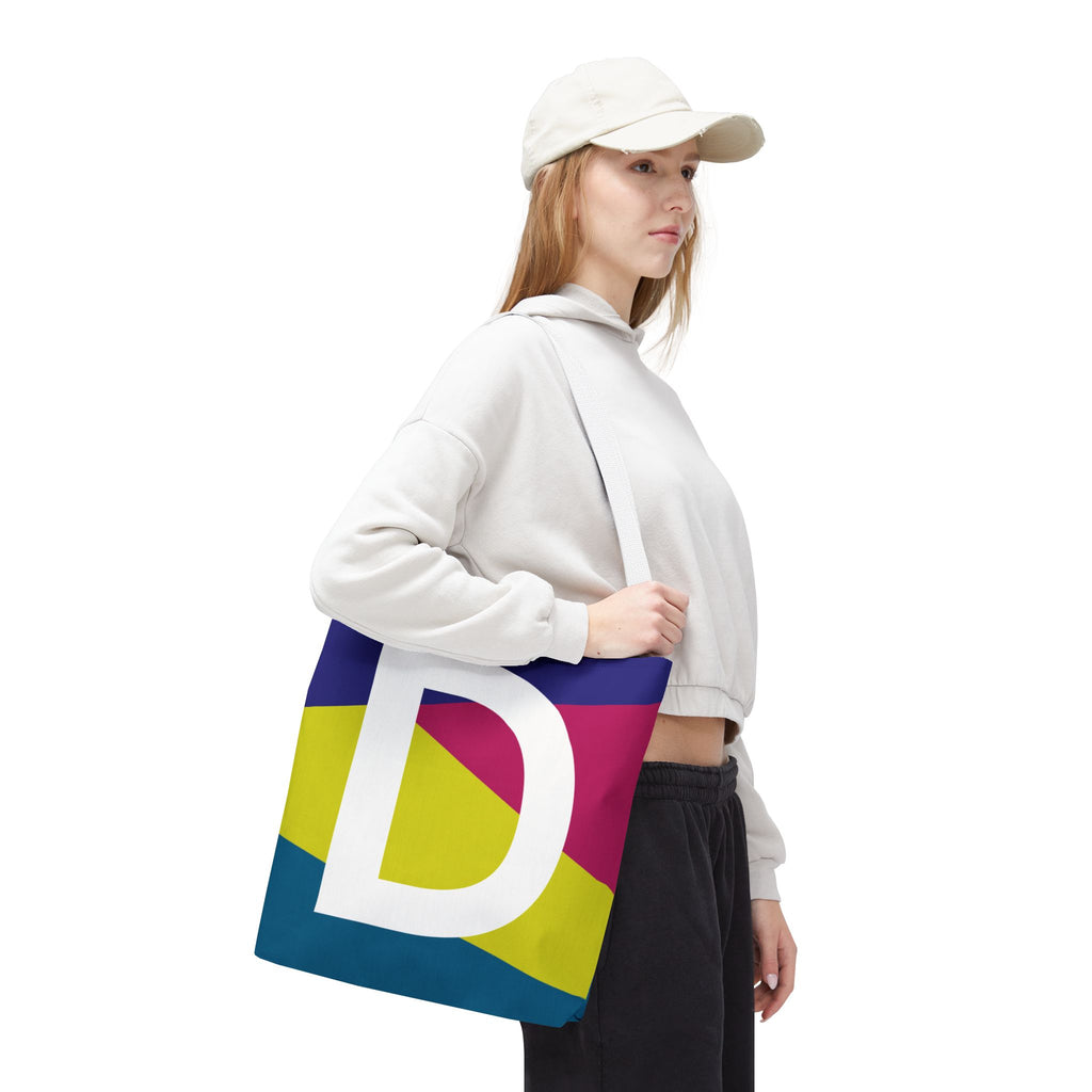 Monogram 'D' Colorblock Tote Bag — Personalized Initial D Shoulder Tote