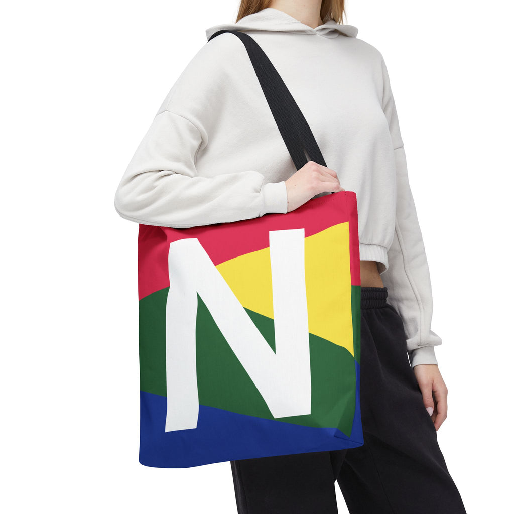 Monogram 'N' Colorblock Tote Bag — Personalized Initial N Shoulder Tote